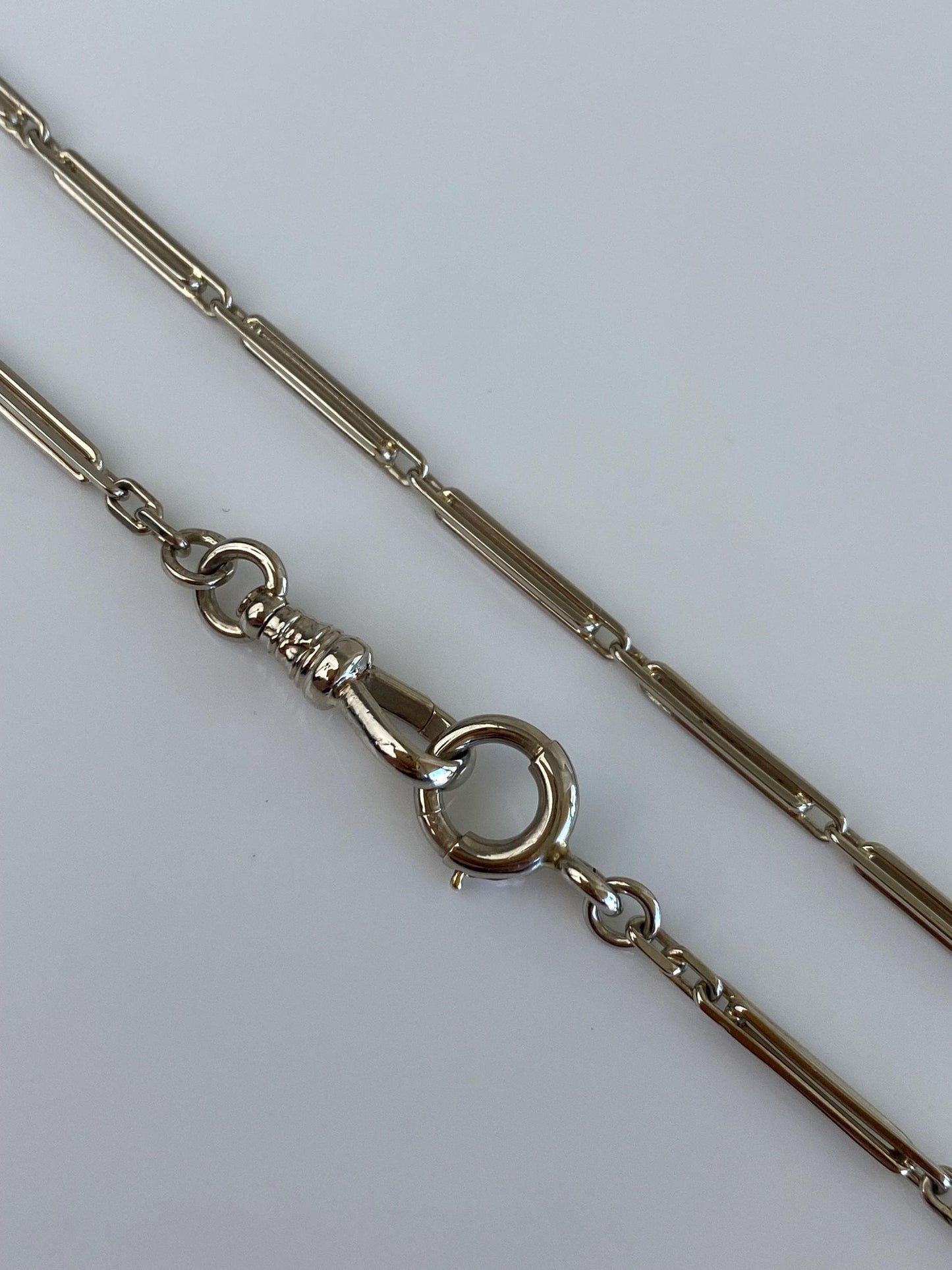 Vintage Solid 14k White Gold Barrel Link Pocket Watch Chain Necklace - 14 inches