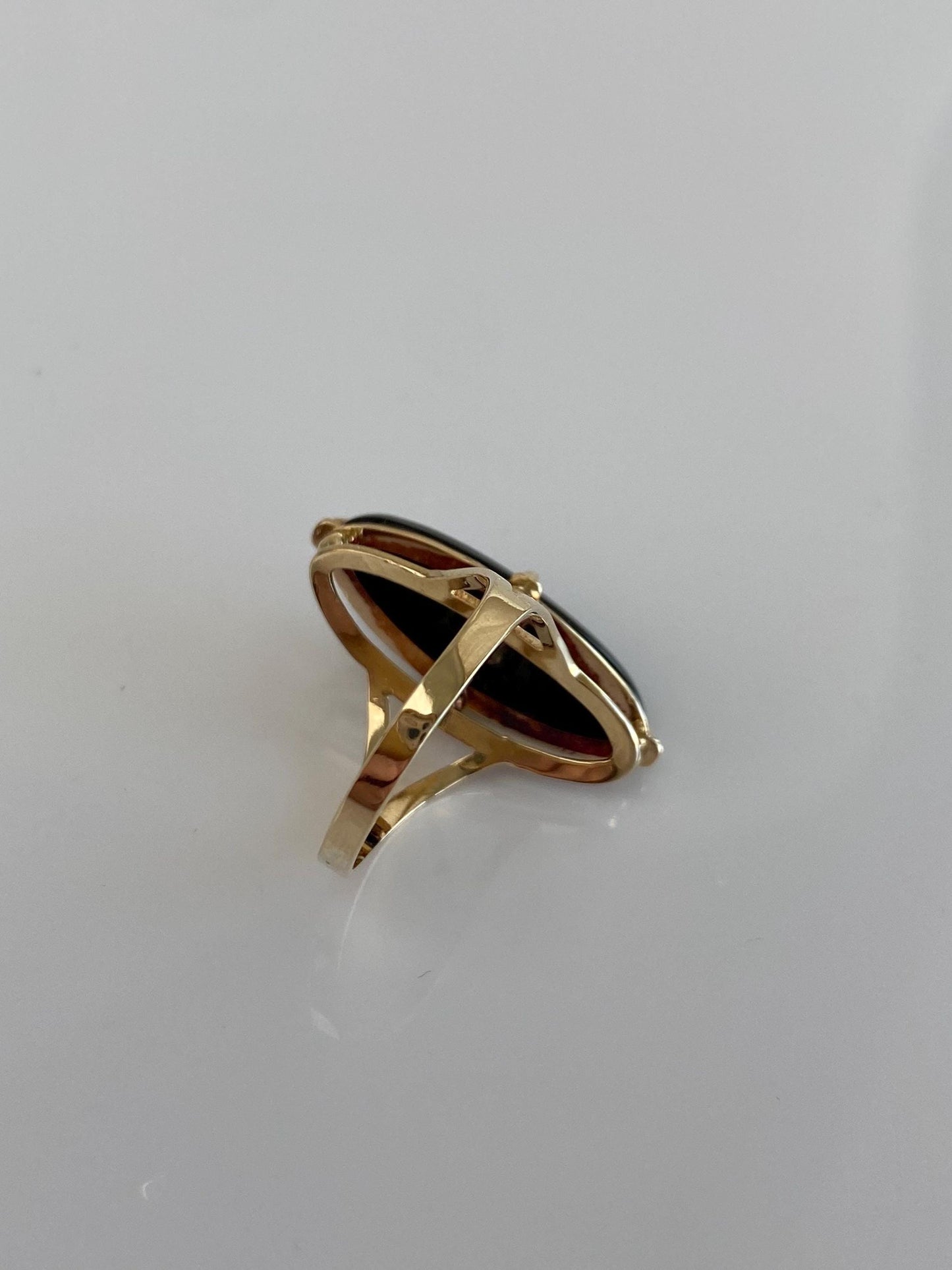 Vintage Solid 14k Yellow Gold Diamond Onyx Ring - Size 5.75
