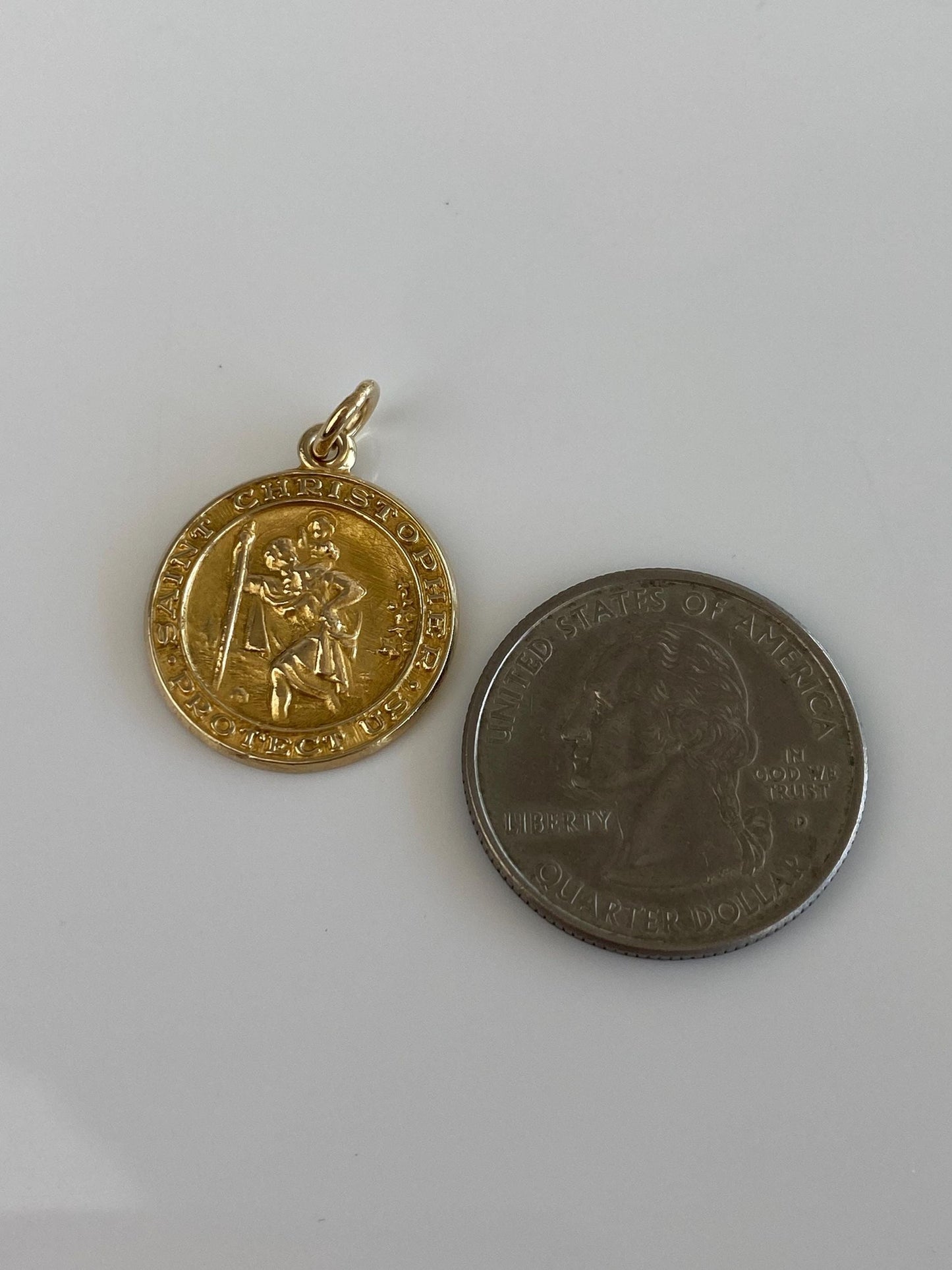 Vintage Solid 14k Yellow Gold St. Christopher 'Protect Us' Charm