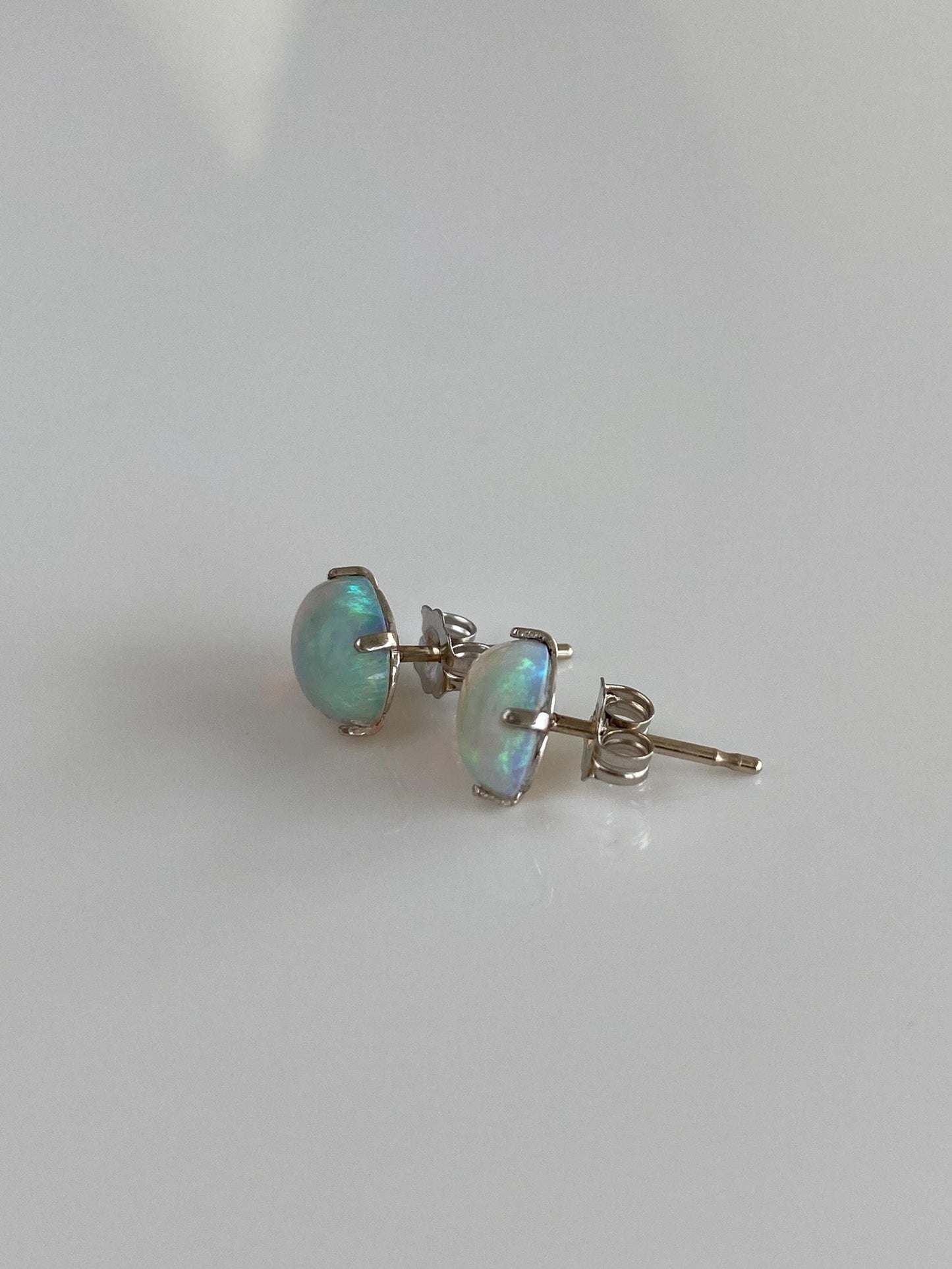 Vintage Solid 14k White Gold Opal Stud Earrings