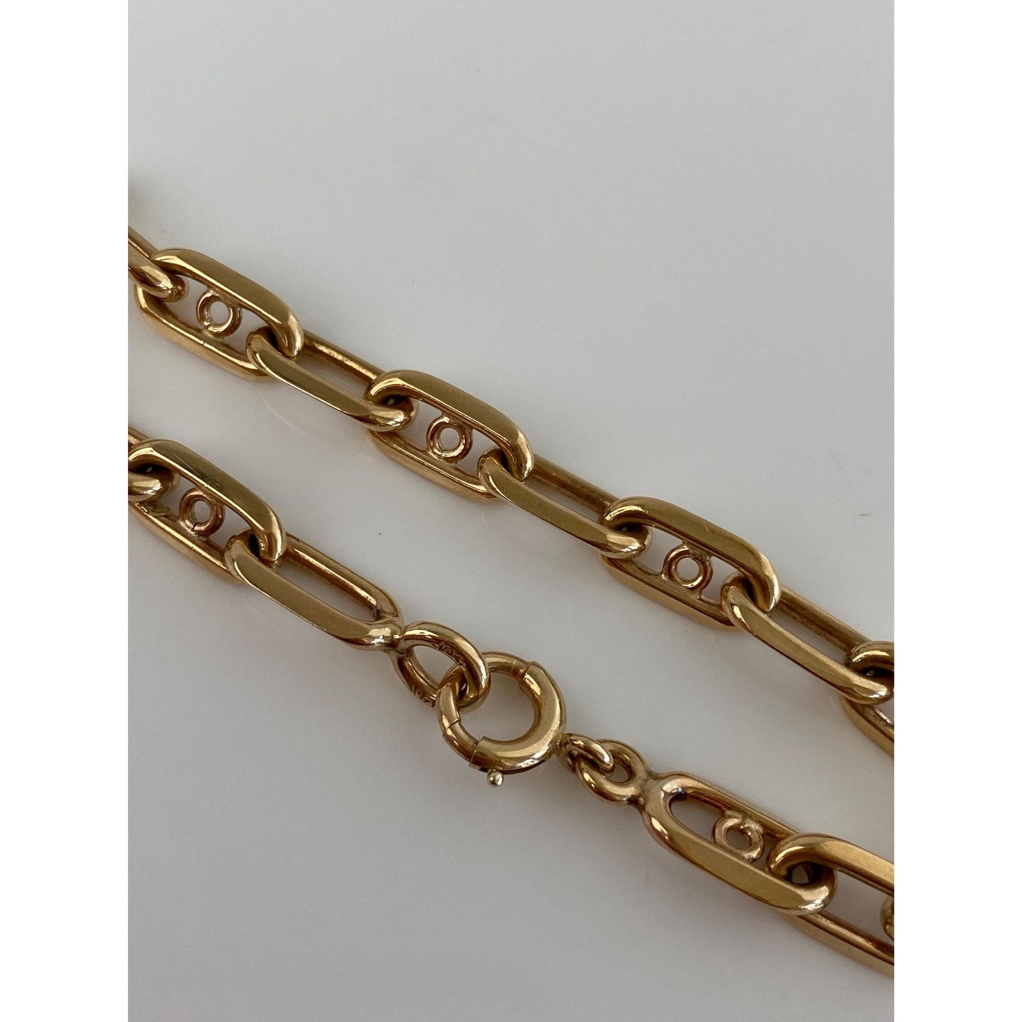 Vintage Solid 14k Yellow Gold Long Link Charm Bracelet - 7.25 inches