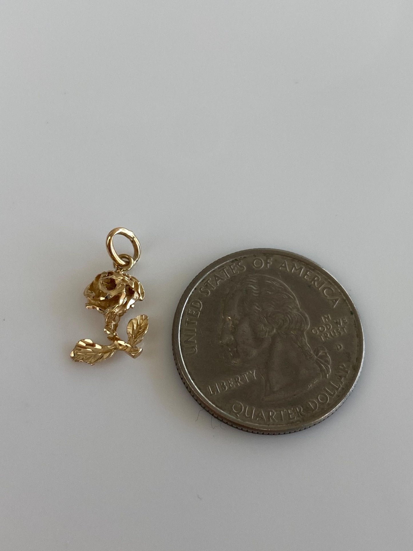 Vintage Solid 14k Yellow Gold Diamond Cut Rose Charm