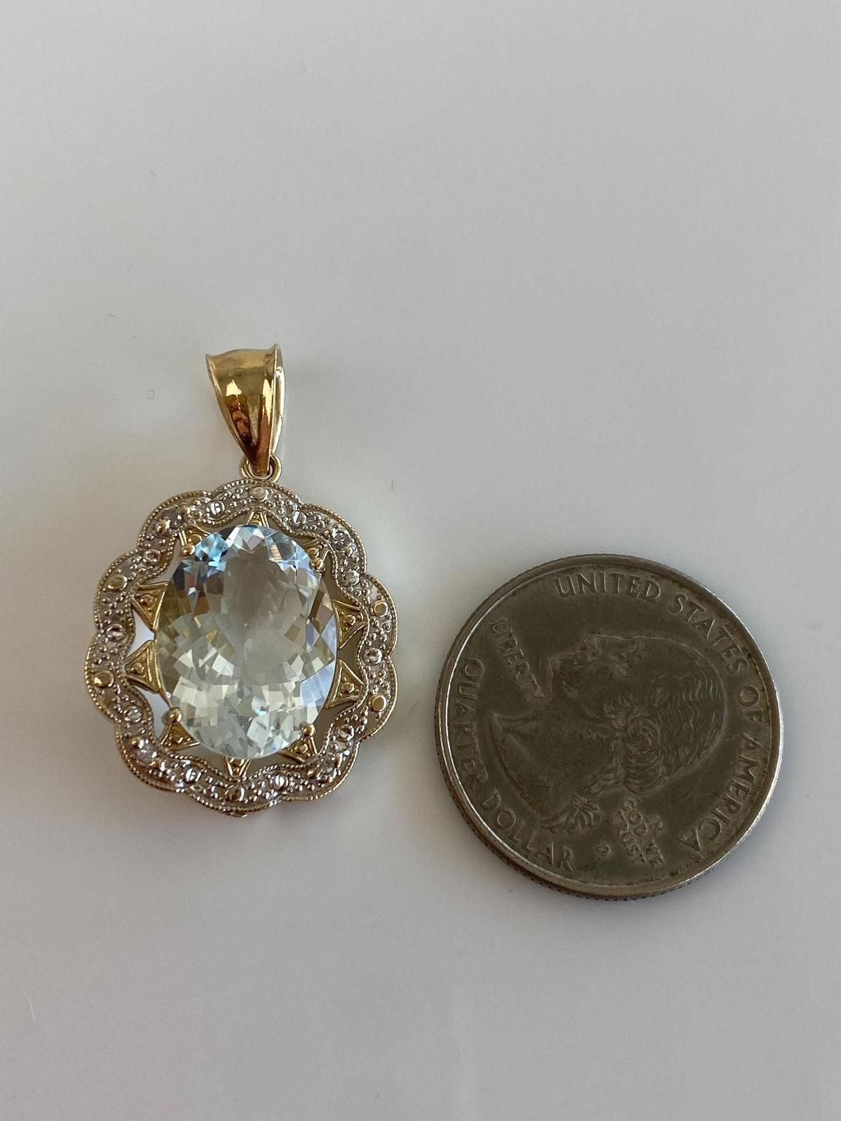 Solid 14k White & Yellow Gold Aquamarine Charm