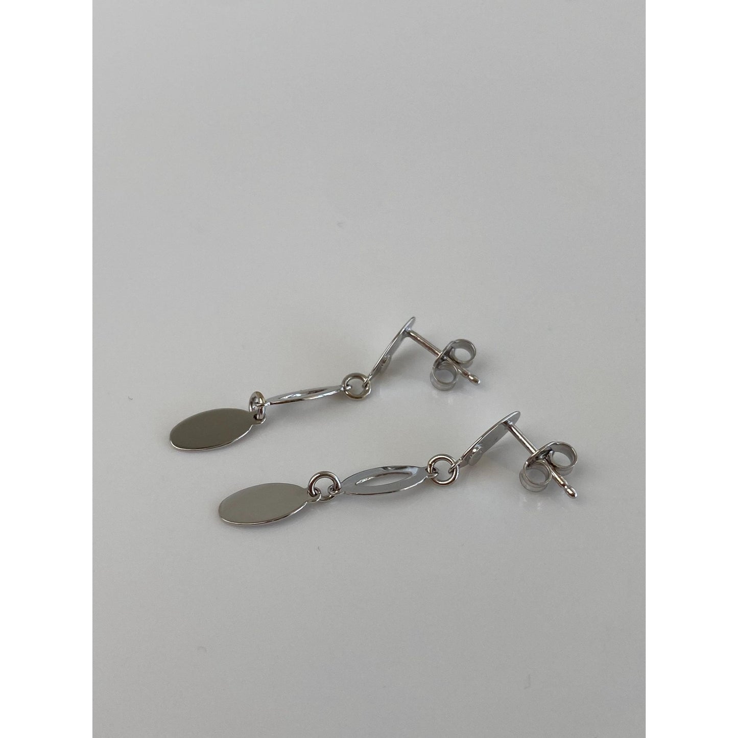 Vintage Solid 14k White Gold Oval Dangle Stud Earrings