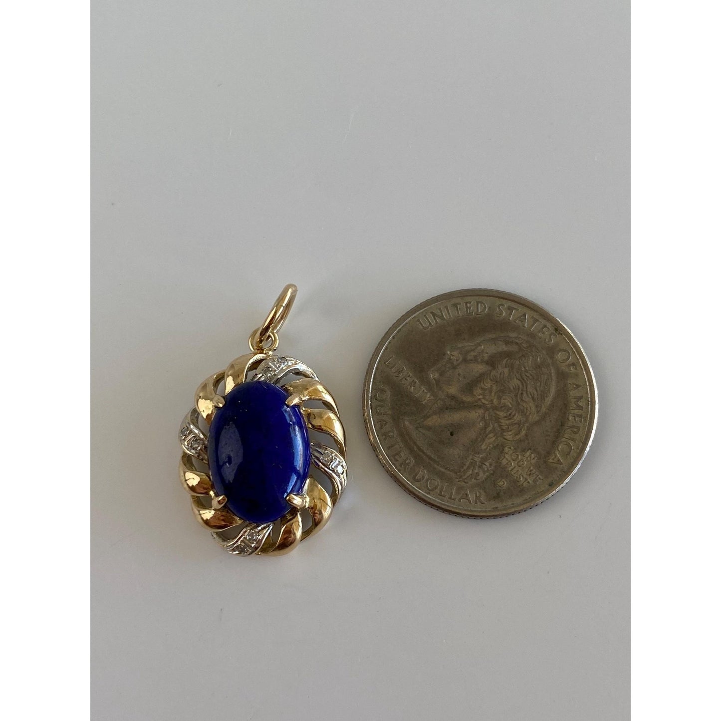 Vintage Solid 14k White & Yellow Gold Diamond Blue Lapis Charm
