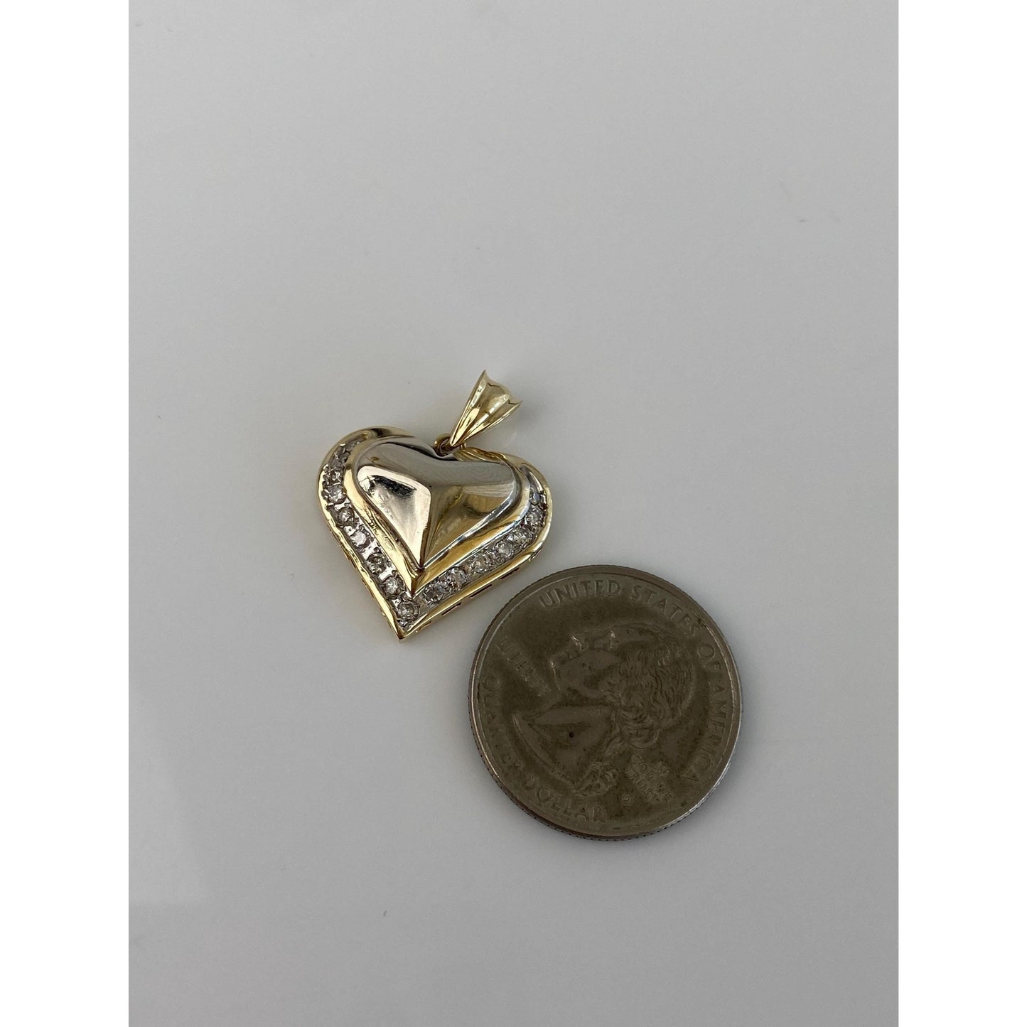 Solid 14k White & Yellow Gold Diamond Heart Charm