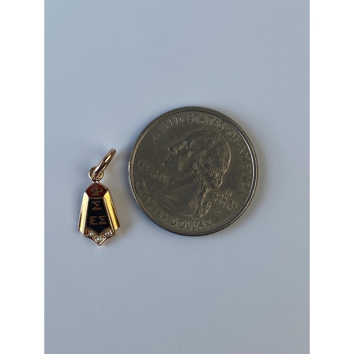 Vintage Solid 10k Yellow Gold Black Enamel Seed Pearl Fraternity Charm