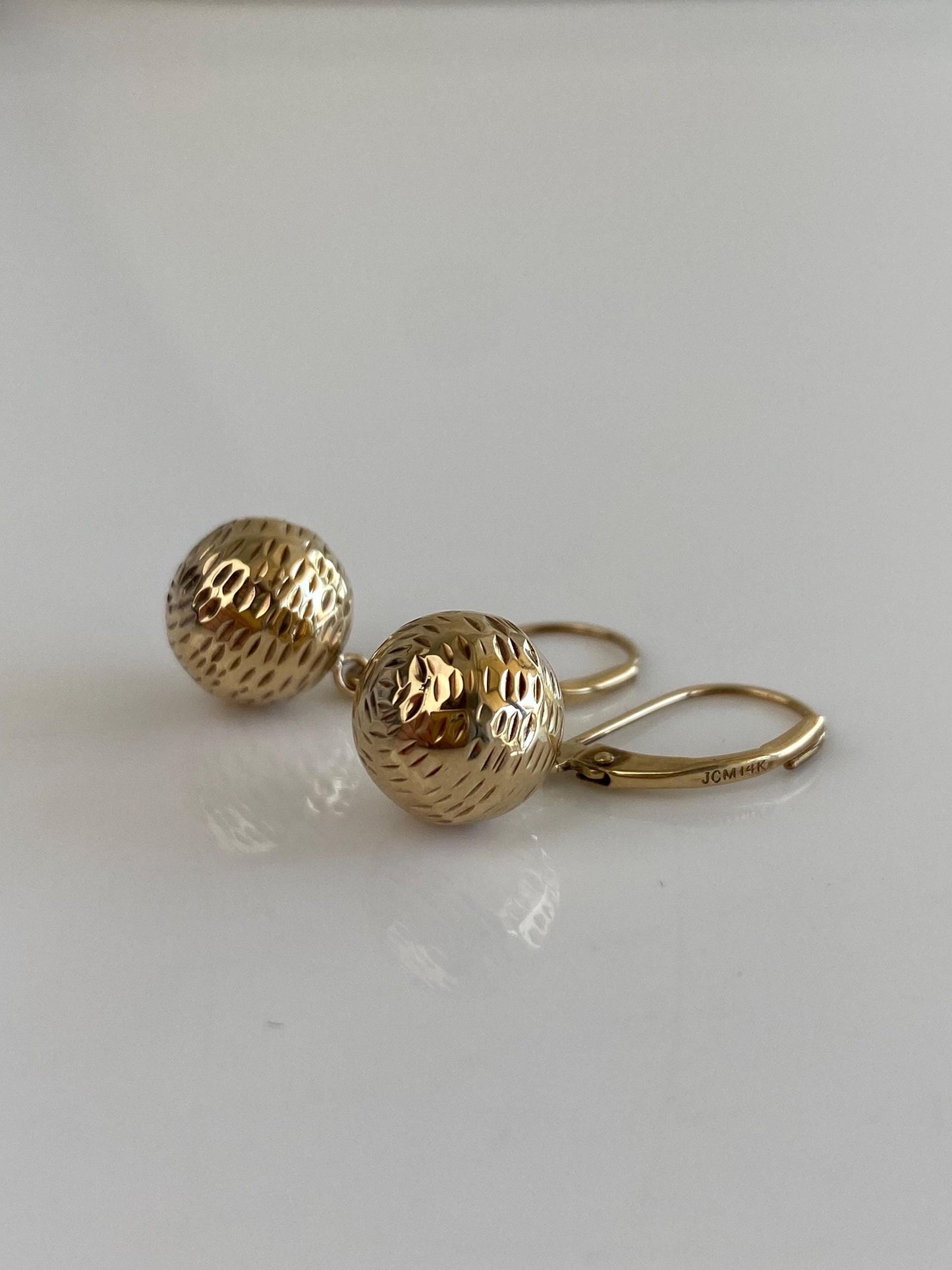 Vintage 14k Yellow Gold Textured Ball Dangle Earrings
