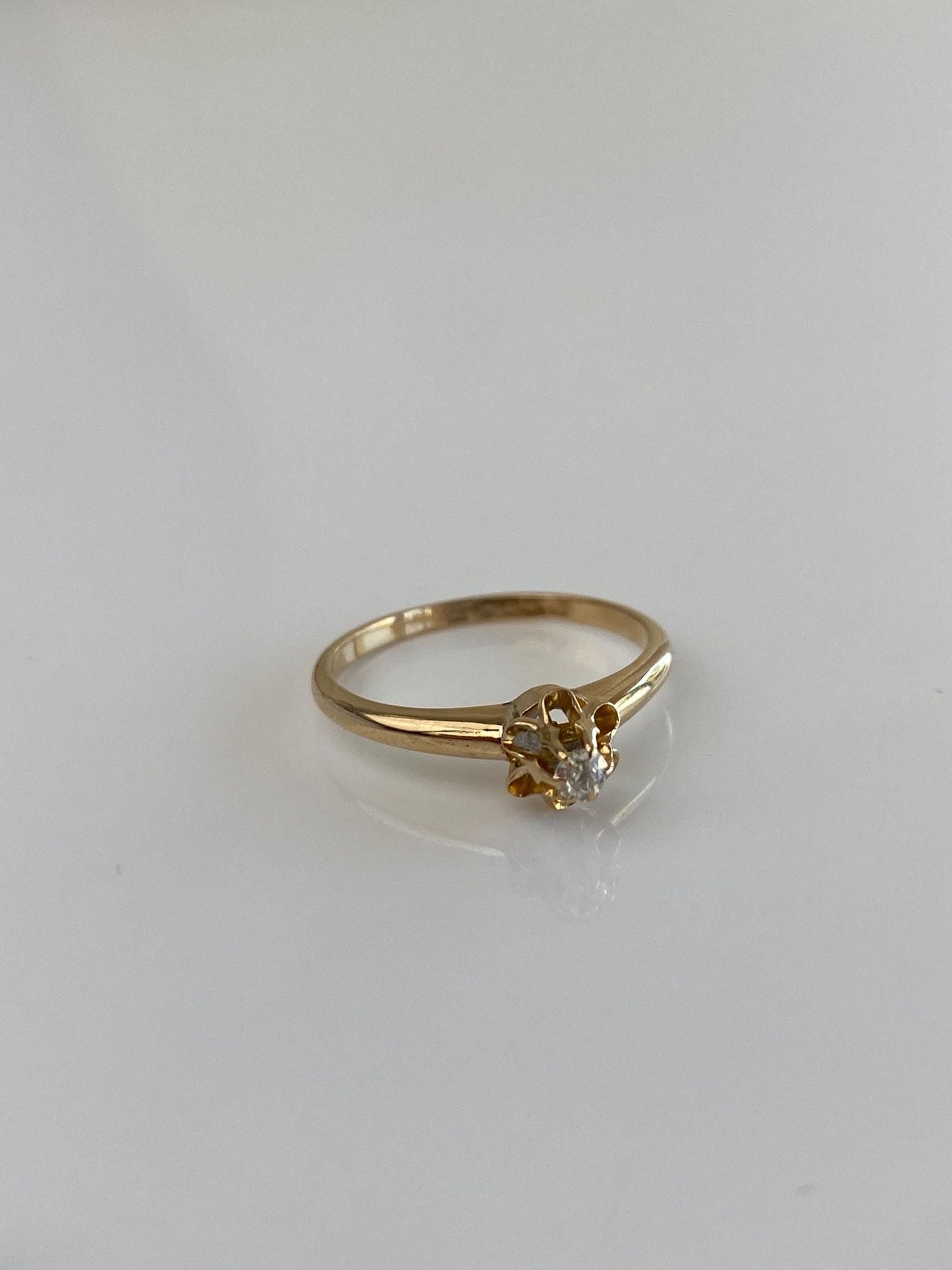 Vintage Solid 14k Yellow Gold Old Mine Cut Diamond Ring - Size 5.25