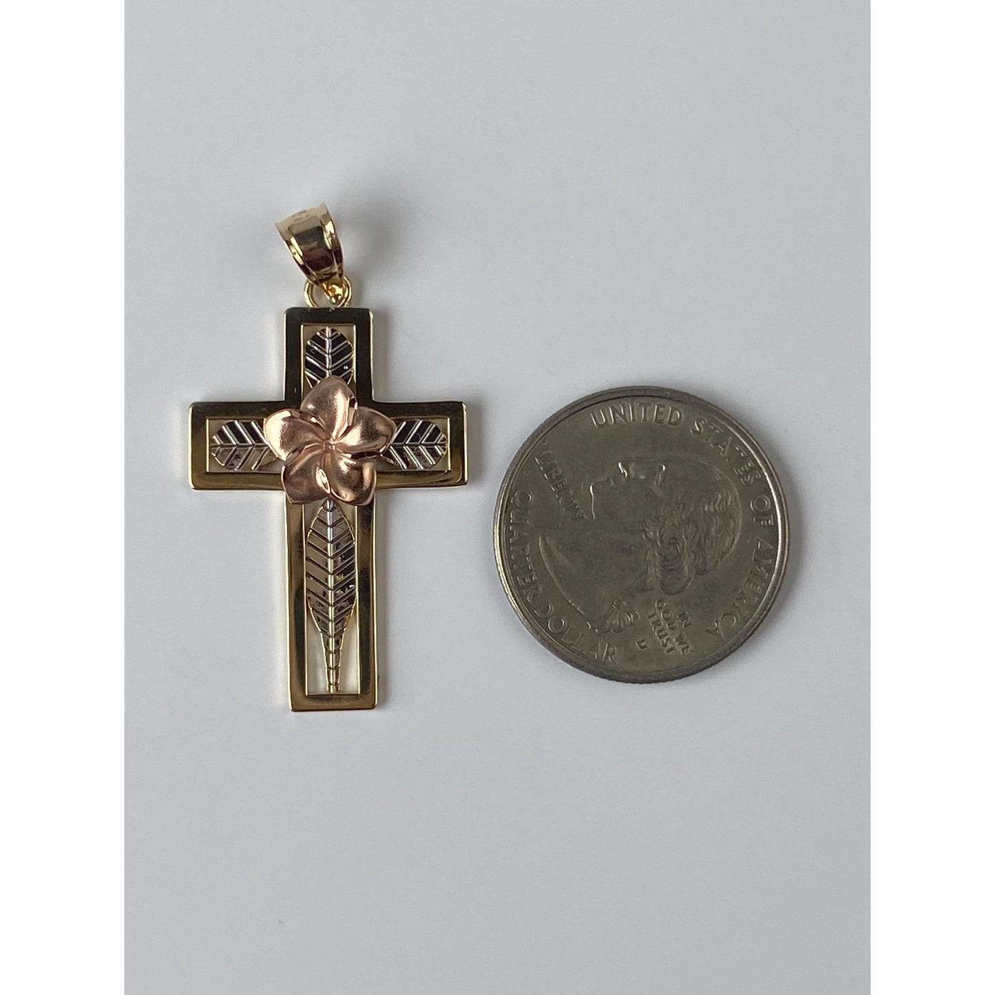 Vintage Solid 14k Tri Tone Gold Flower Cross Charm