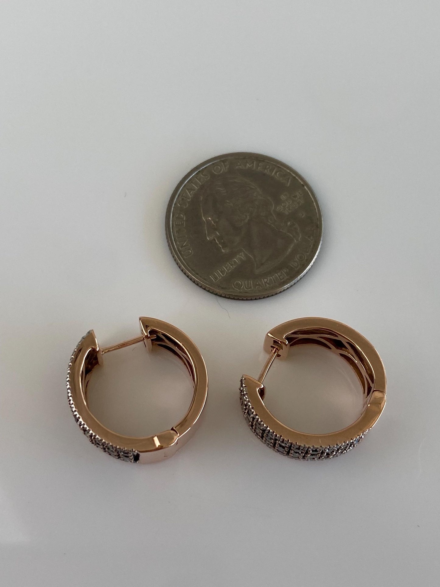 Vintage Solid 10k Rose Gold Champagne & Clear Diamond Hoop Earrings