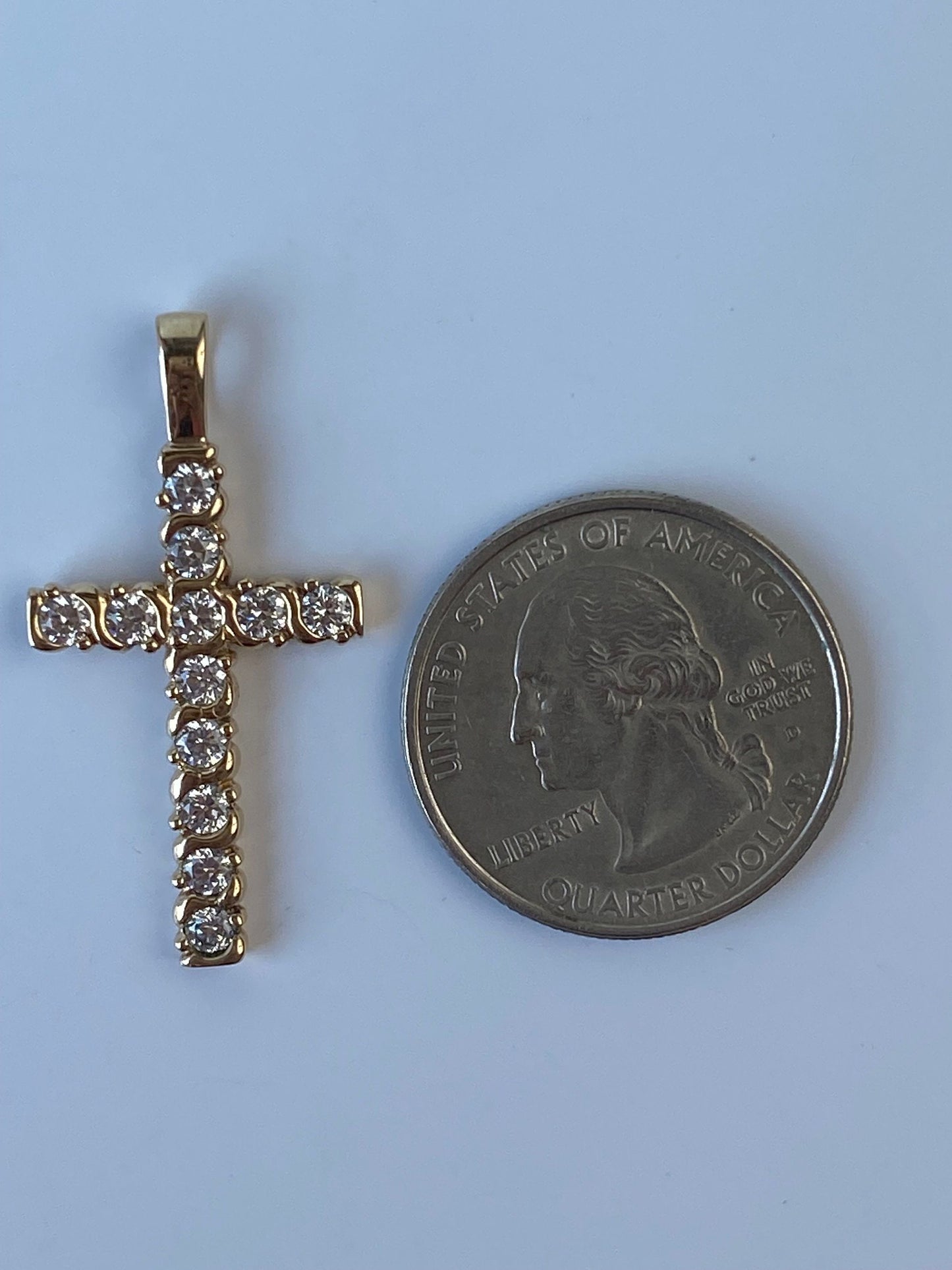 Vintage Solid 10k Yellow Gold Cubic Zirconia Cross Charm
