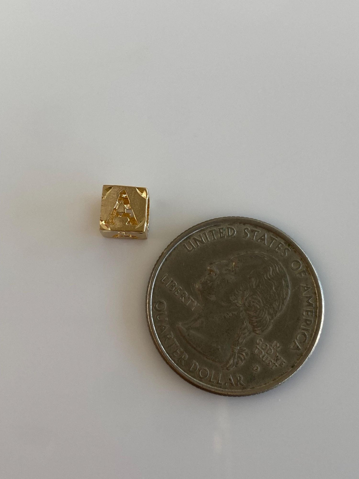 Vintage Solid 14k Yellow Gold Diamond Cut Initial 'A' Cube Charm