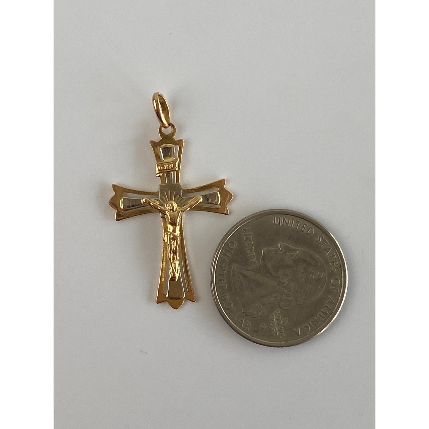 Vintage Solid 18k White & Yellow Gold Crucifix Cross Charm