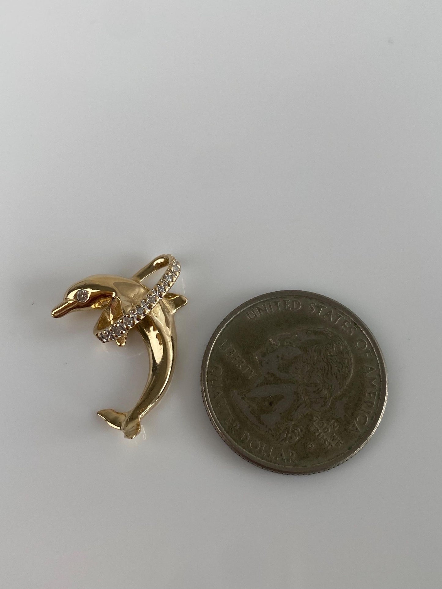 Vintage Solid 14k Yellow Gold Diamond Ring Dolphin Charm