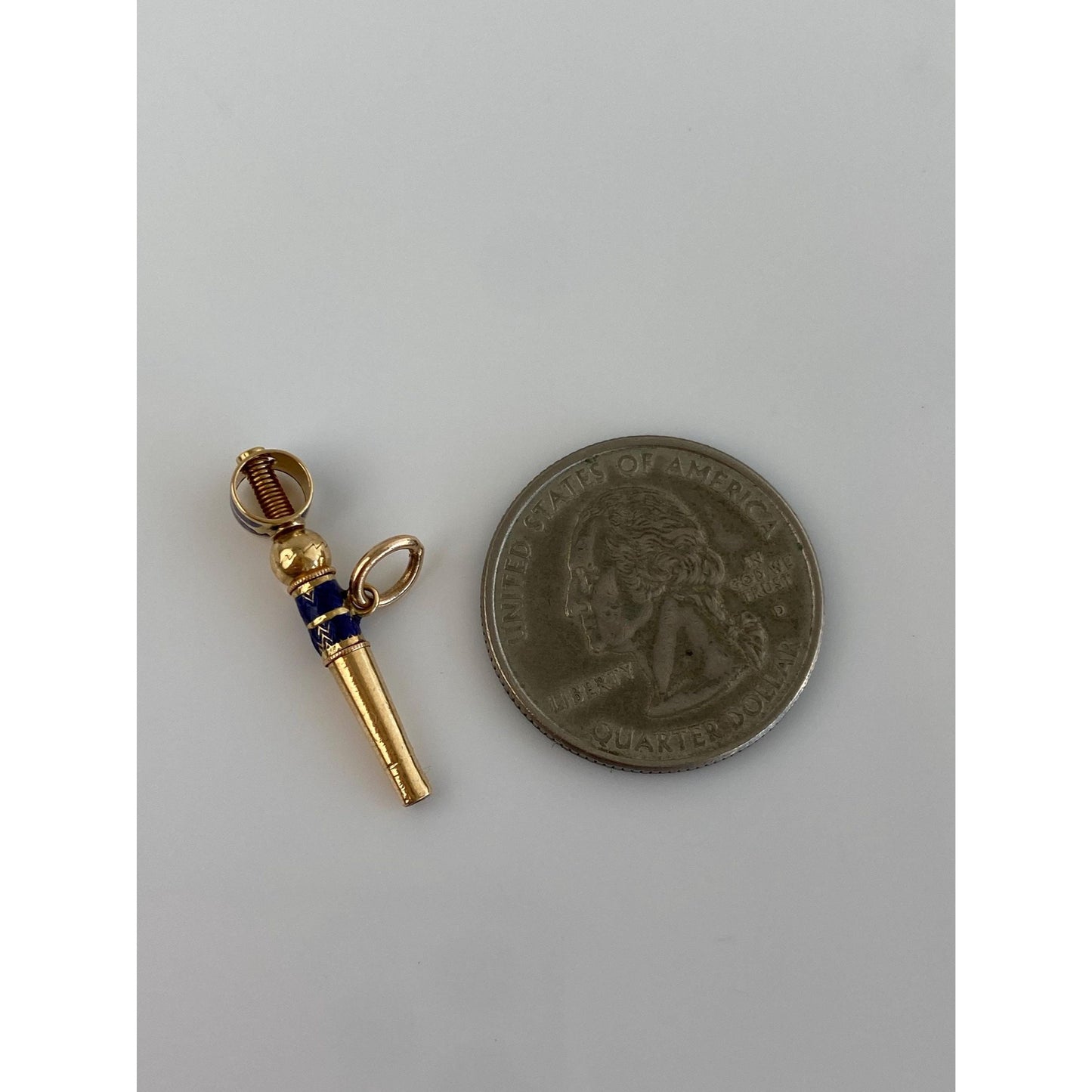 Vintage 18k Yellow Gold Blue Enamel Key Charm