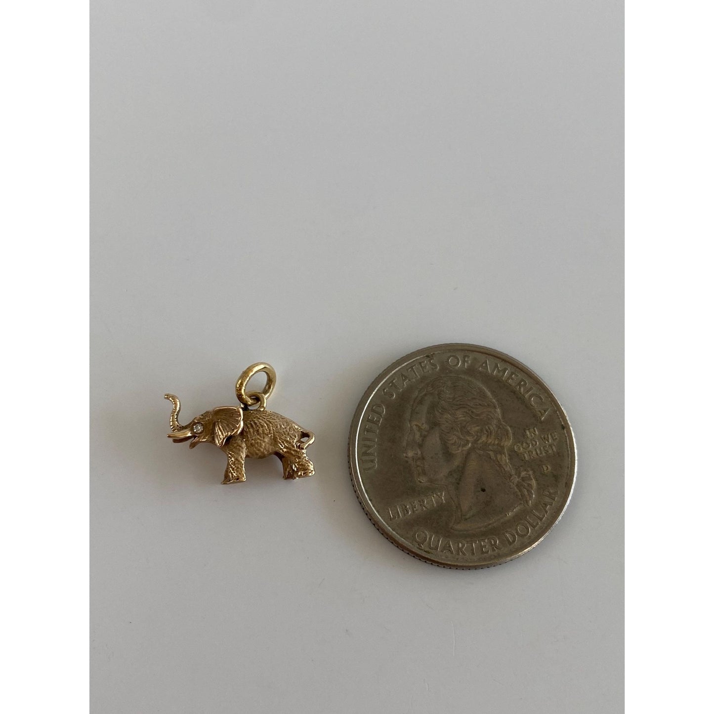 Vintage Solid 14k Yellow Gold Diamond Elephant Charm