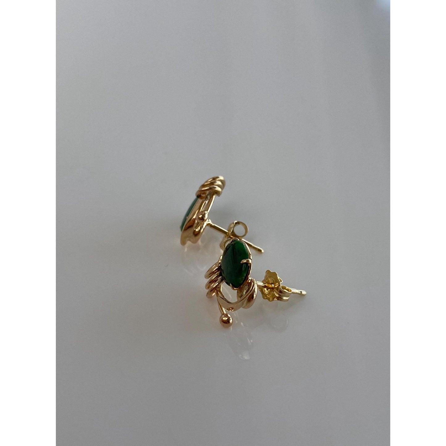 Vintage Solid 14k Yellow Gold Jade Stud Earrings