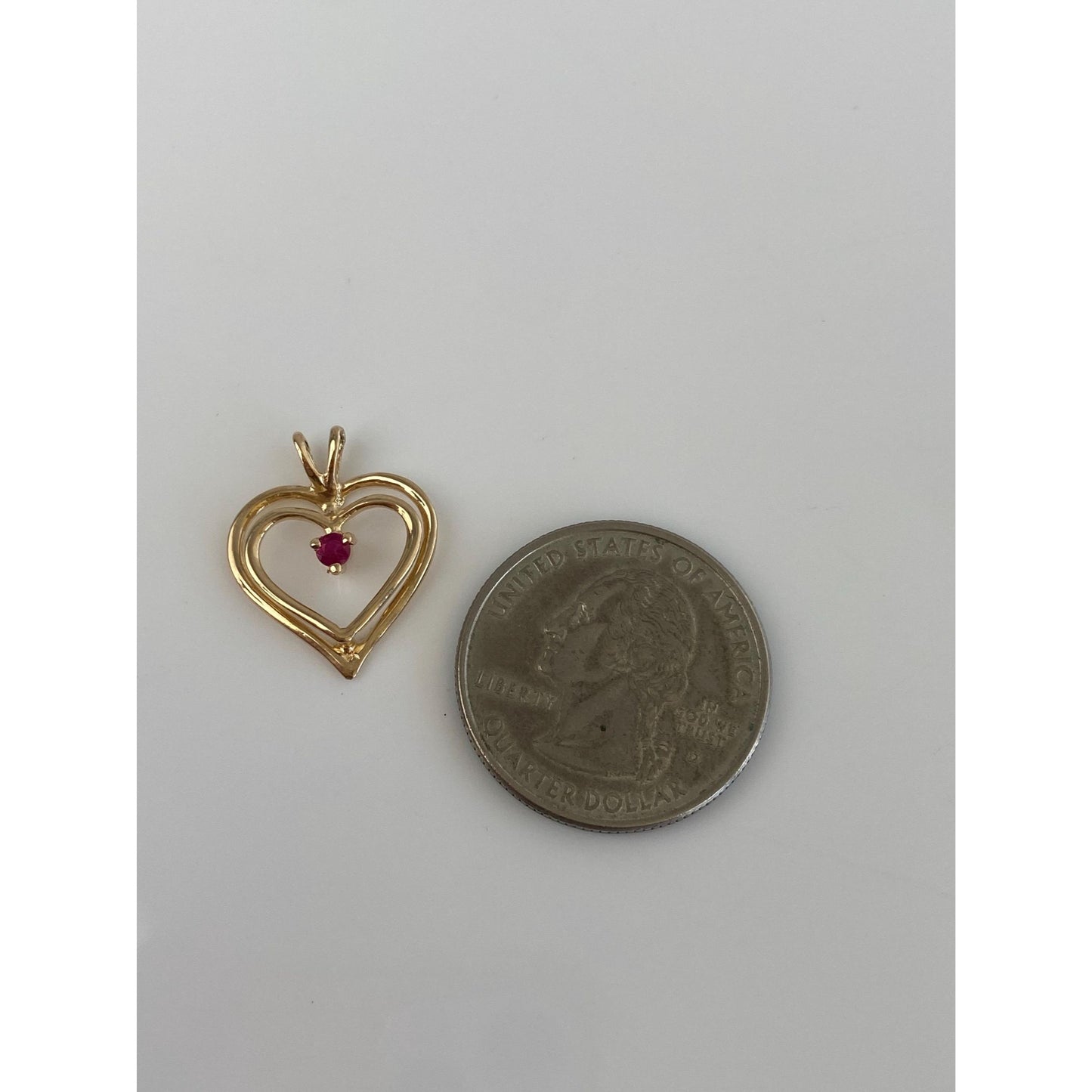 Vintage Solid 14k Yellow Gold Ruby Open Heart Charm