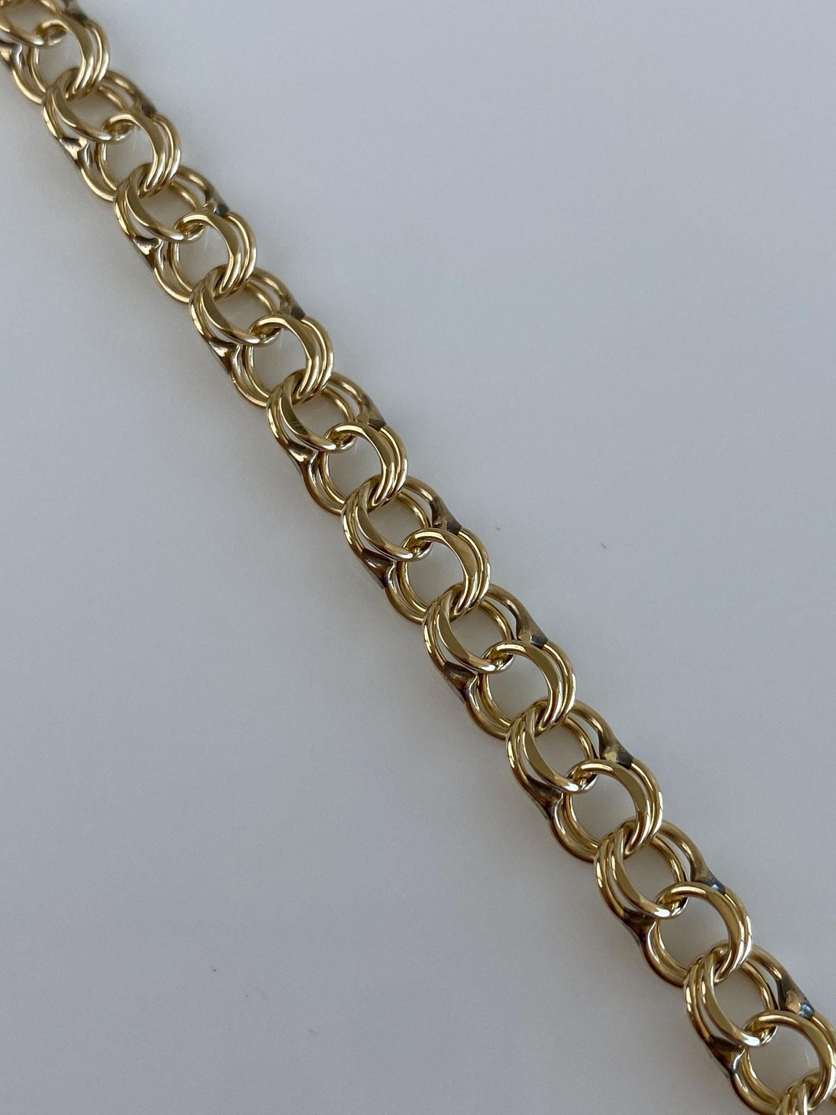 Vintage Solid 12k Yellow Gold Double Link Charm Bracelet - 7 inches