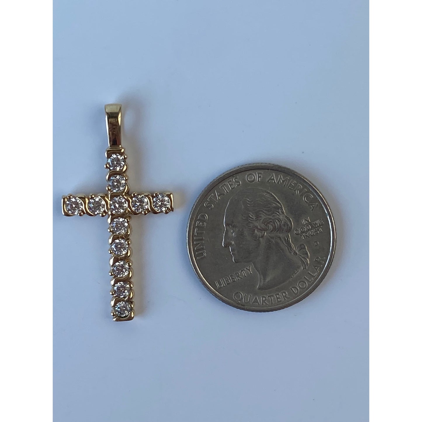 Vintage Solid 10k Yellow Gold Cubic Zirconia Cross Charm