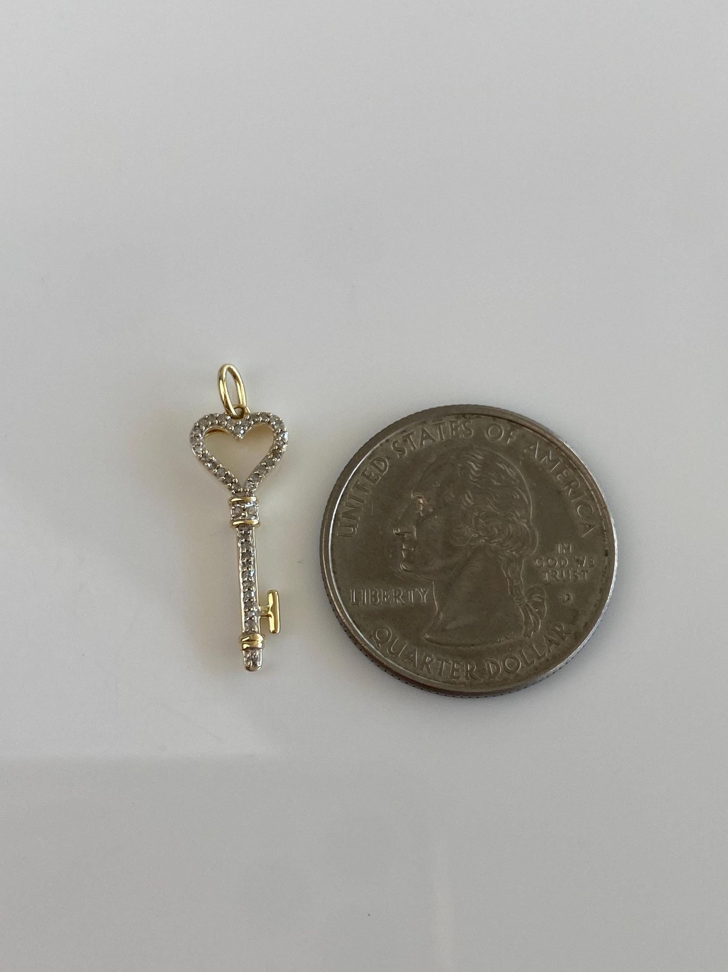 Vintage Solid 10k White & Yellow Gold Diamond Heart Key Charm