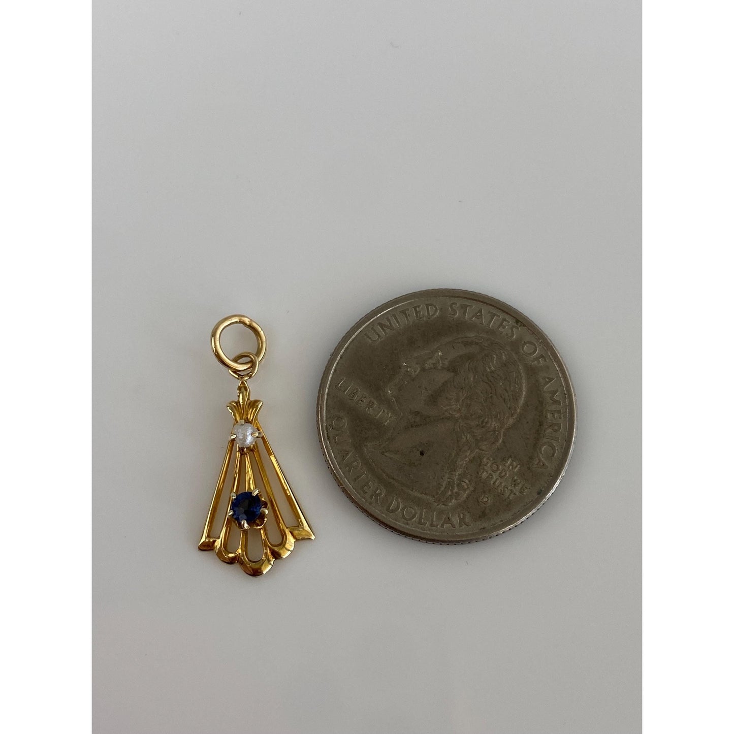 Vintage Solid 10k Yellow Gold Blue Cubic Zirconia Pearl Stick Pin Conversion Charm