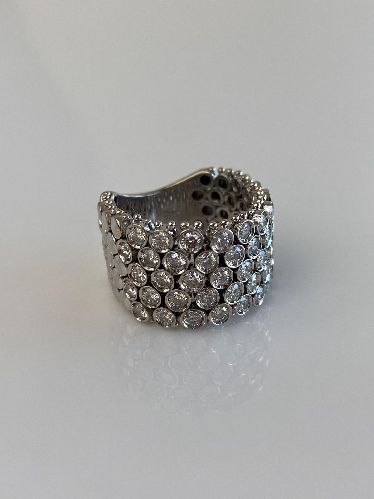 Birks Solid 18k White Gold Diamonds Flexible Ring Band - Size 6.5