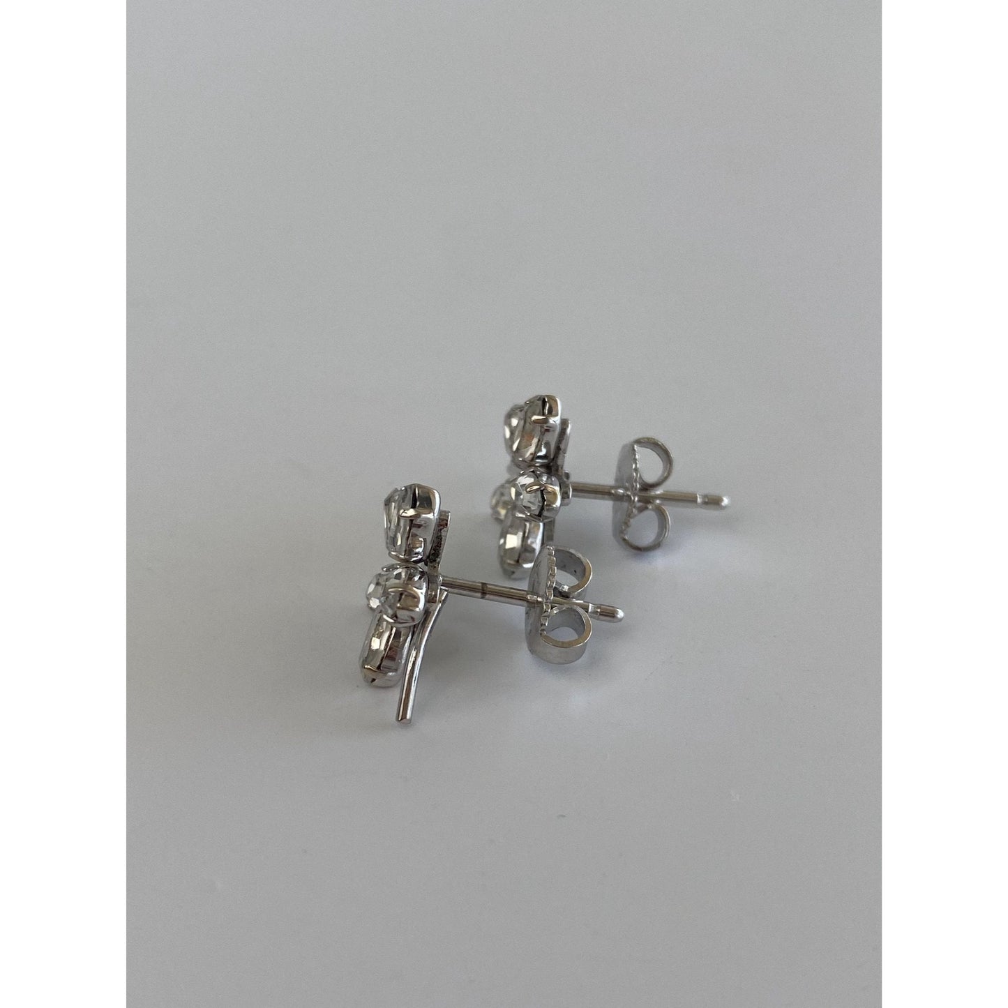 Solid 14k White Gold Cubic Zirconia Flower Stud Earrings