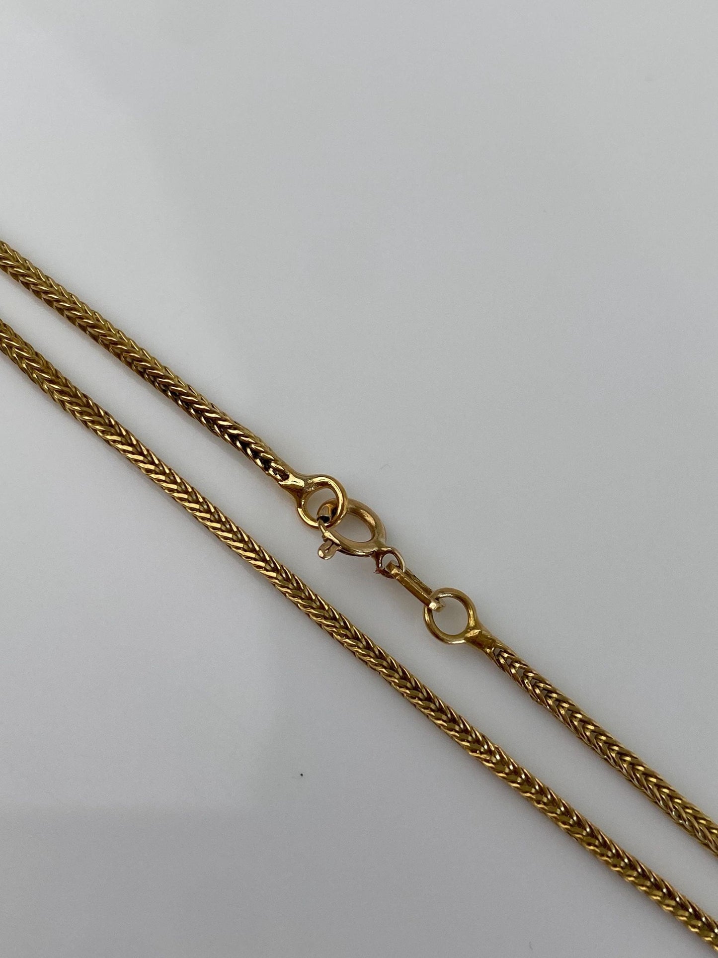Vintage Solid 18k Yellow Gold Square Wheat Chain Necklace - 15 inches