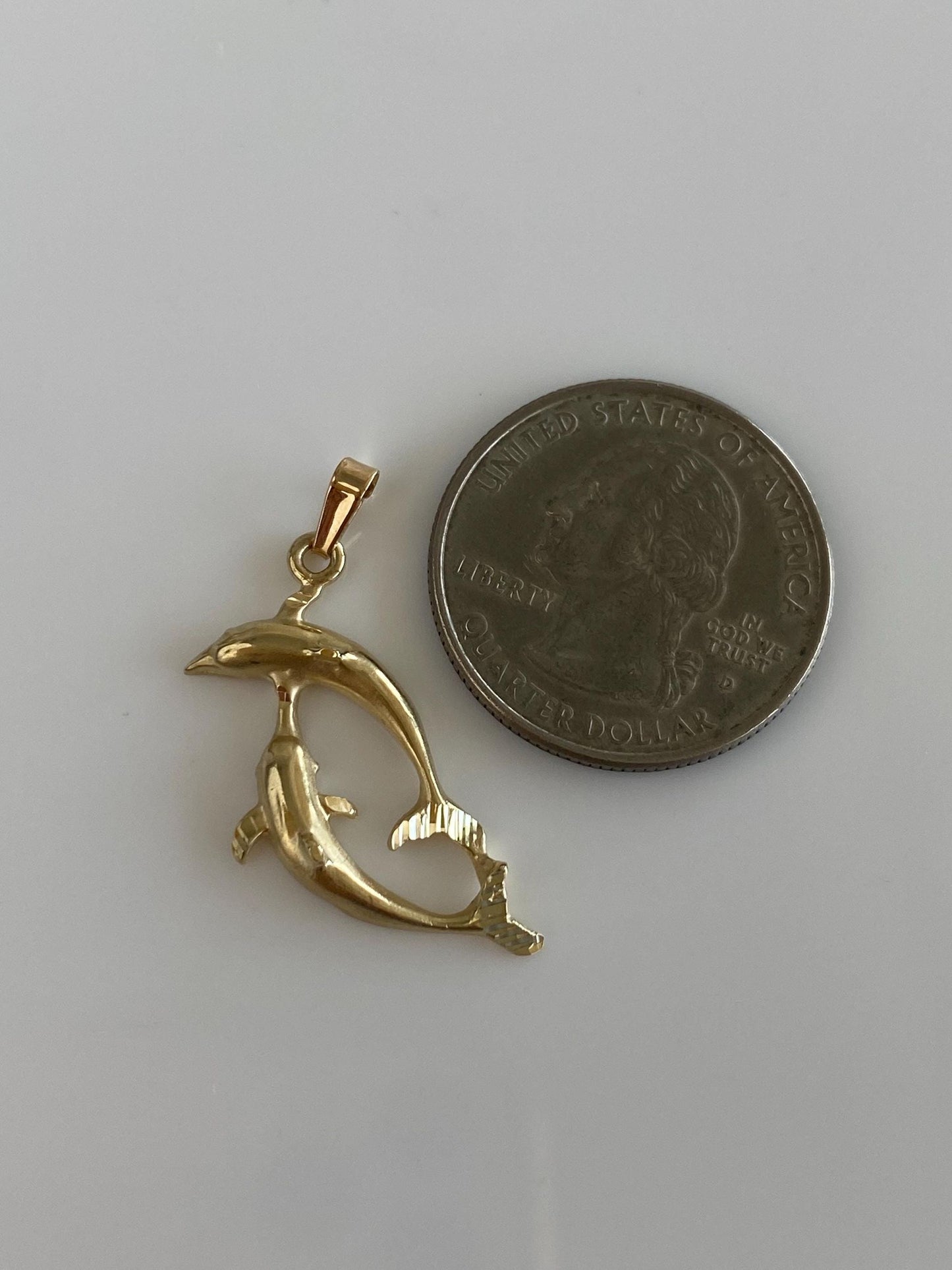 Vintage Solid 14k Yellow Gold Diamond Cut Dolphins Charm