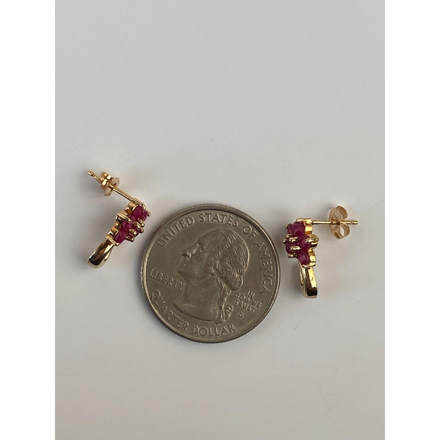 Solid 14k Yellow Gold Pink Spinel Cluster Stud Earrings