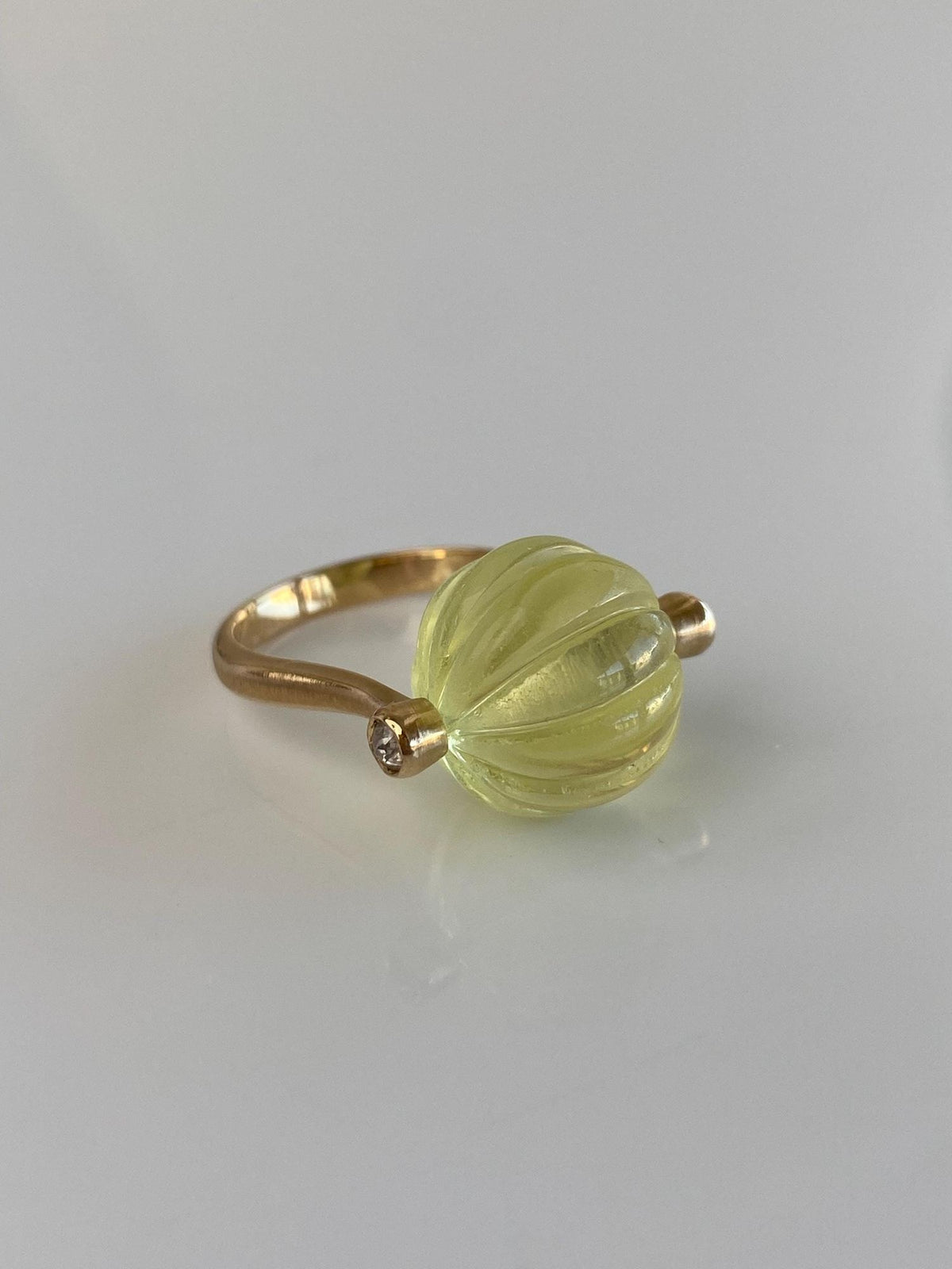 Vintage Solid 18k Yellow Gold Fidget Lemon Quartz Roller Ball & Diamond Ring - Size 6.75