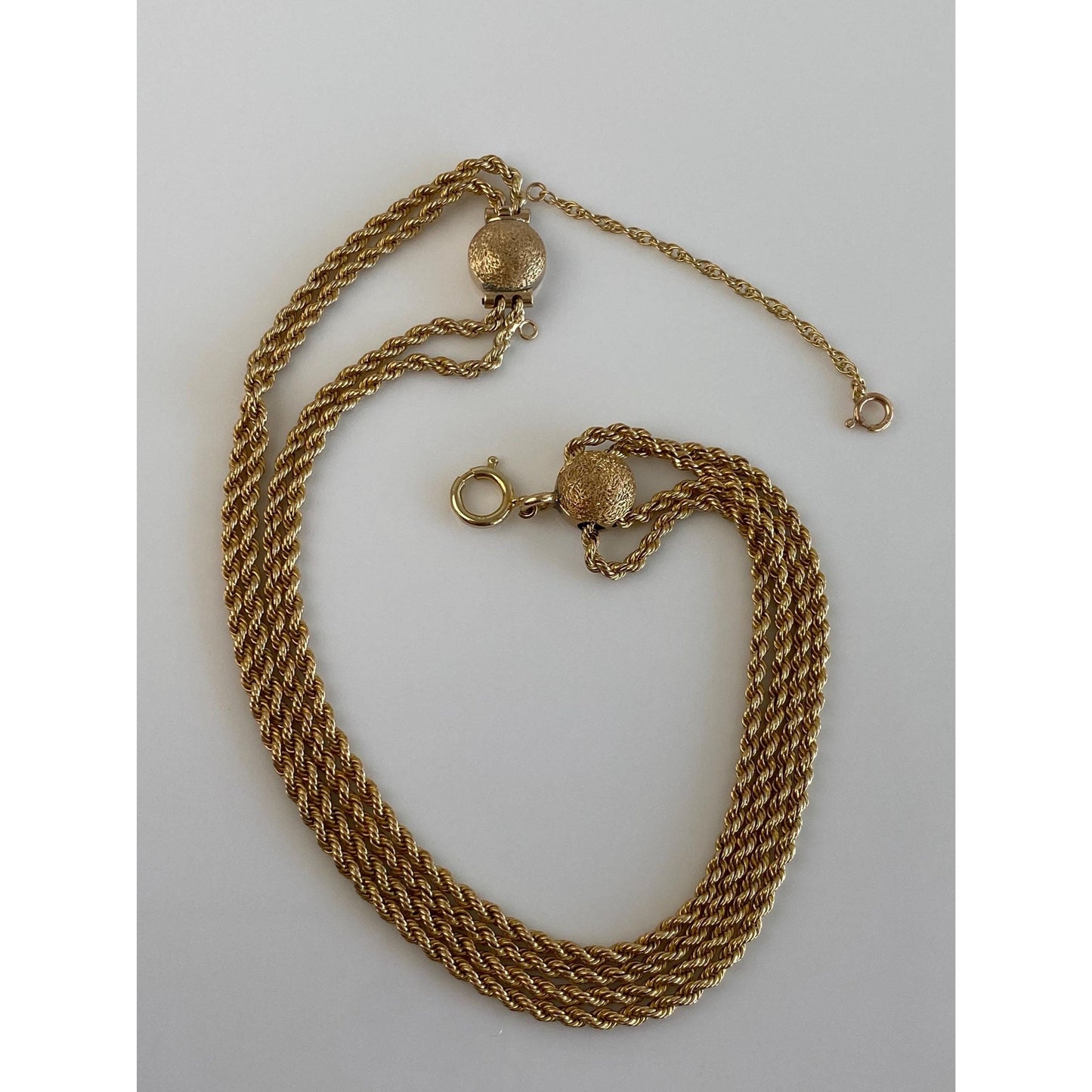 Solid 14k Yellow Gold Rope Chain Convertible Necklace Double Strand Bracelet - 15.75 inches
