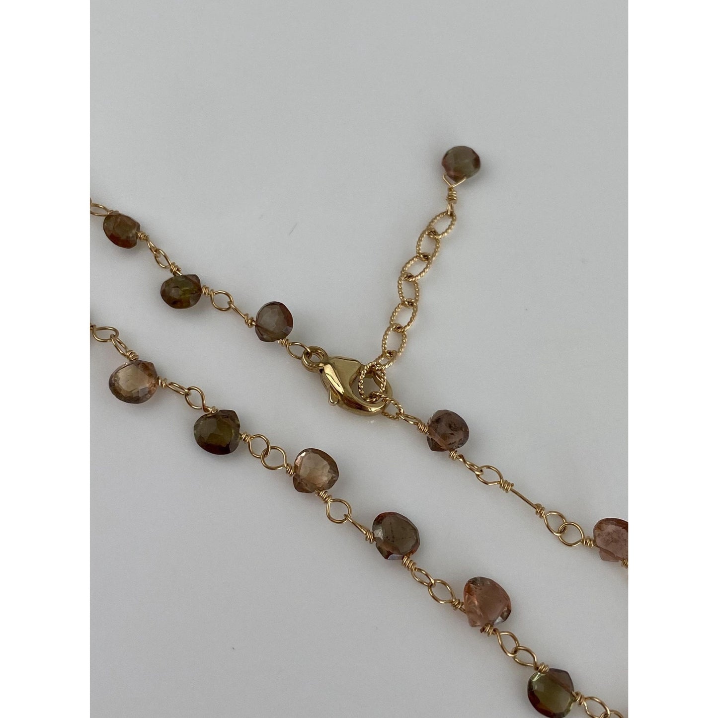 Vintage Solid 14k Yellow Gold Smokey & Pink Quartz Bead Link Necklace - 15.5 inches