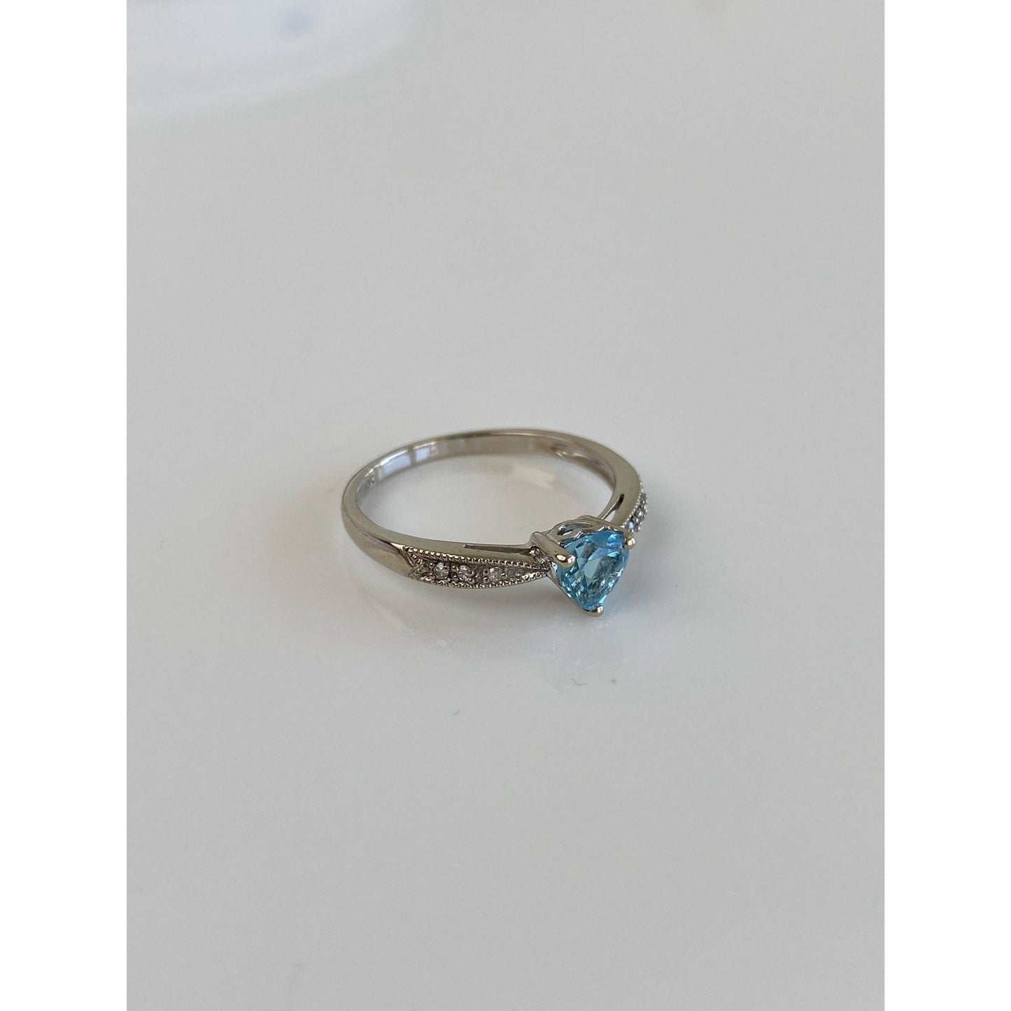 Vintage Solid 10k White Gold Diamond Topaz Heart Ring - Size 6.25