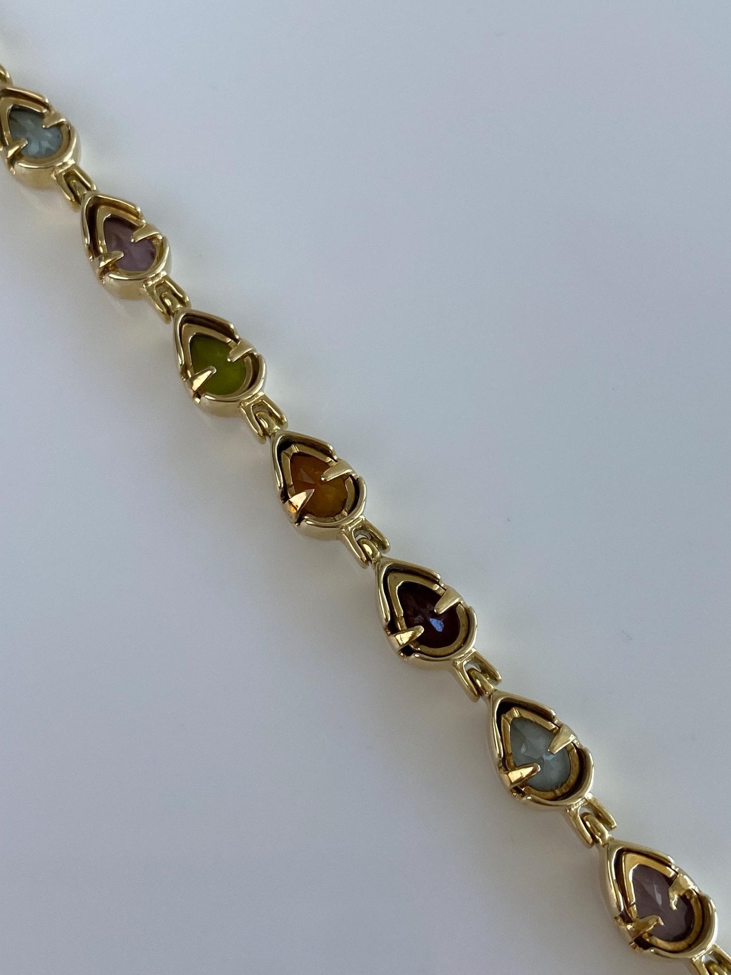 Solid 14k Yellow Gold Amethyst Garnet Citrine Topaz & Peridot Link Bracelet - 7 Inches