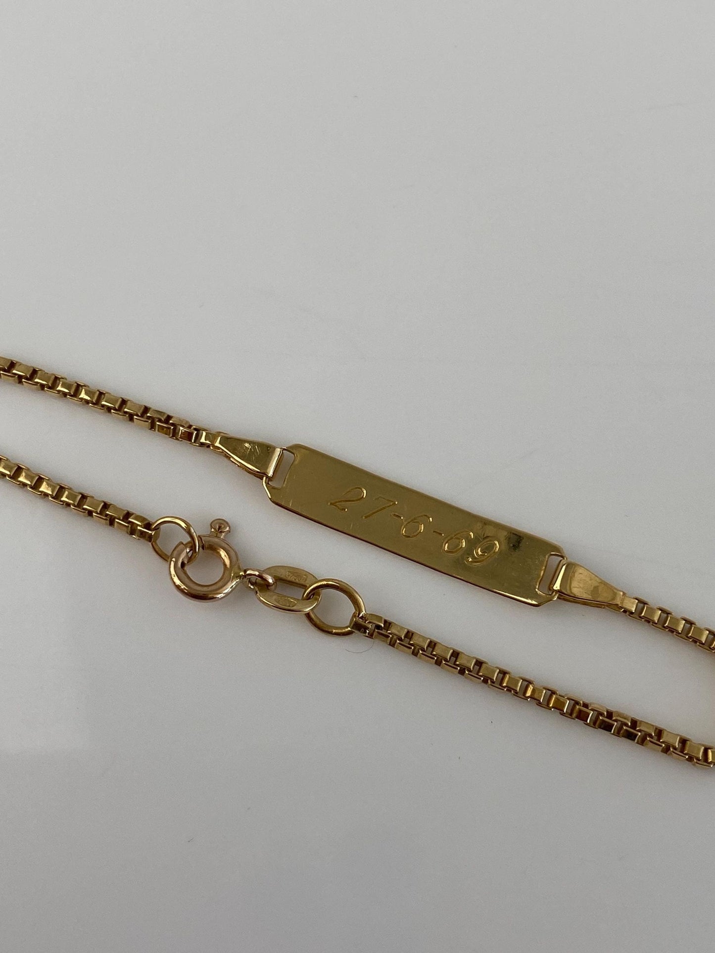 Vintage Solid 18k Yellow Gold ID Box Chain Baby Bracelet - 5.25 inches