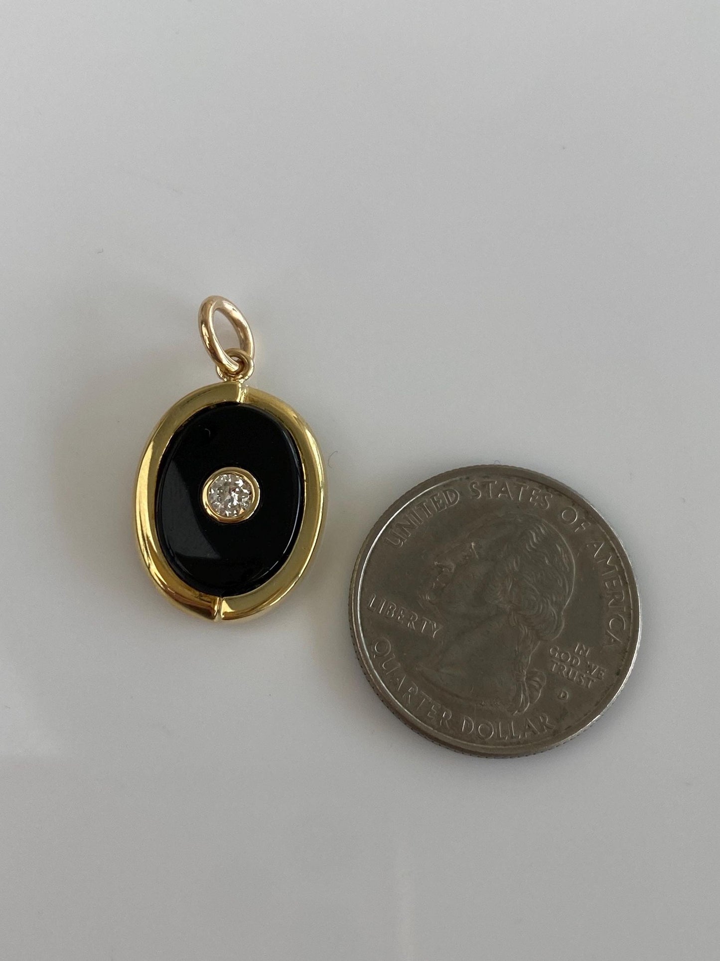 Vintage Solid 18k Yellow Gold Diamond Black Onyx Cufflink Conversion Charm