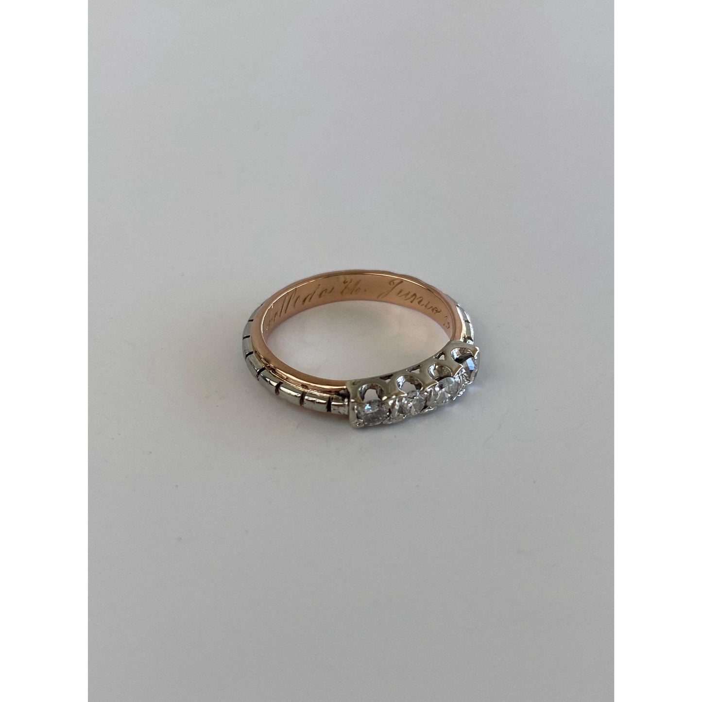 Vintage Solid 18k White & Rose Gold Diamond Ring Band - Size 5.5