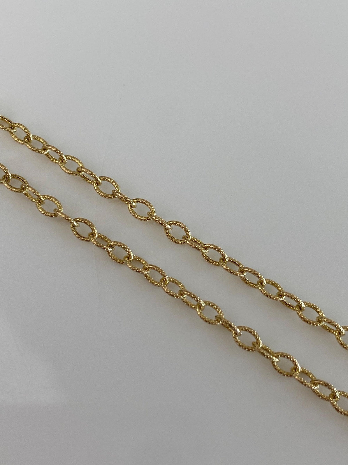 Vintage Solid 14k White & Yellow Gold Diamonds Textured Cable Chain Necklace - 18.5 inches