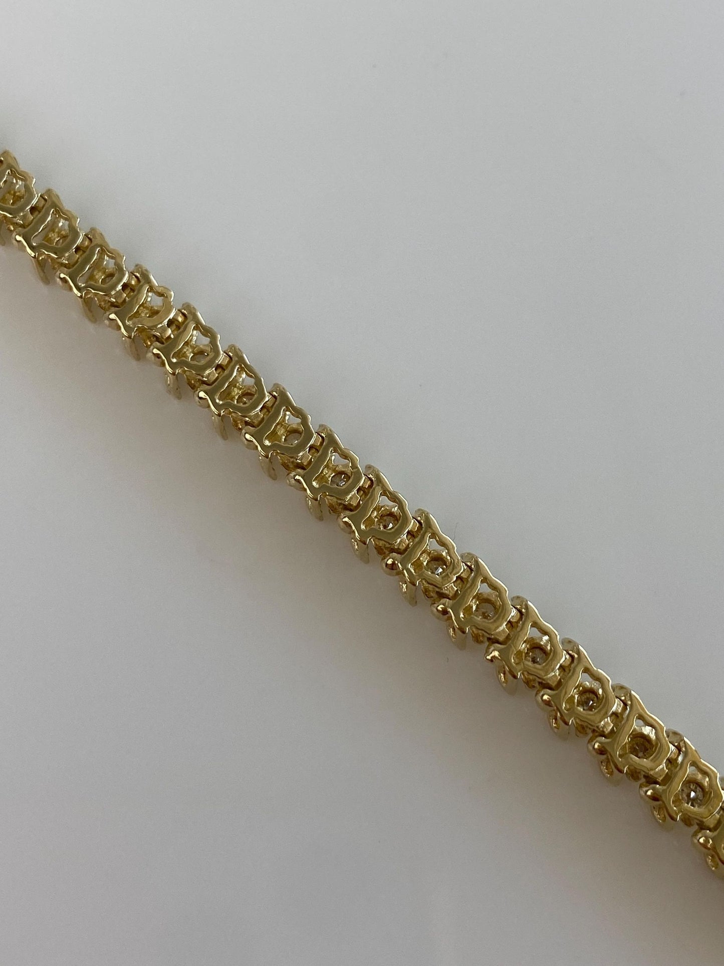 Vintage Solid 14k Yellow Gold Diamond Tennis Bracelet - 7.25 Inches