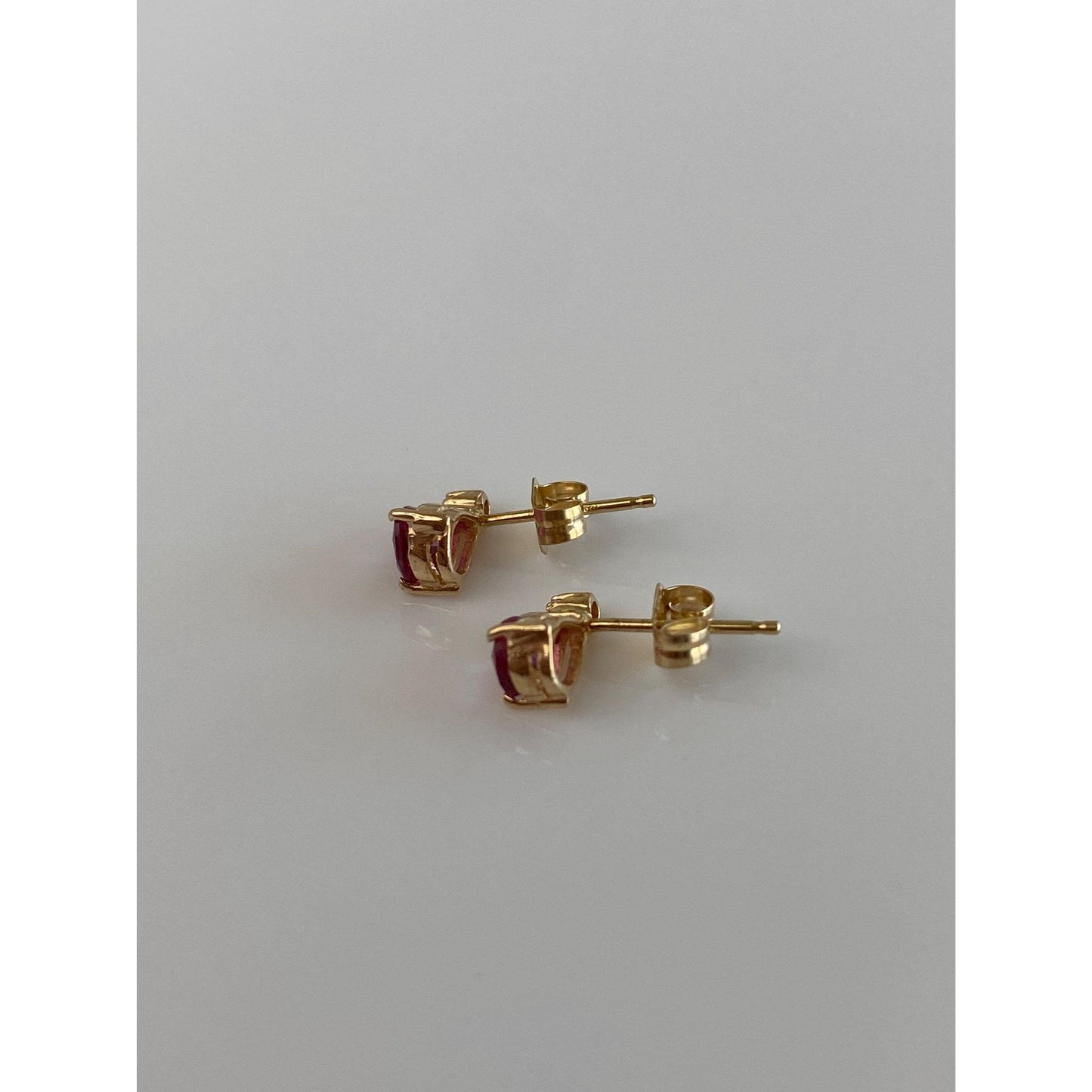 Vintage Solid 14k Yellow Gold Pink Sapphire Diamond Stud Earrings