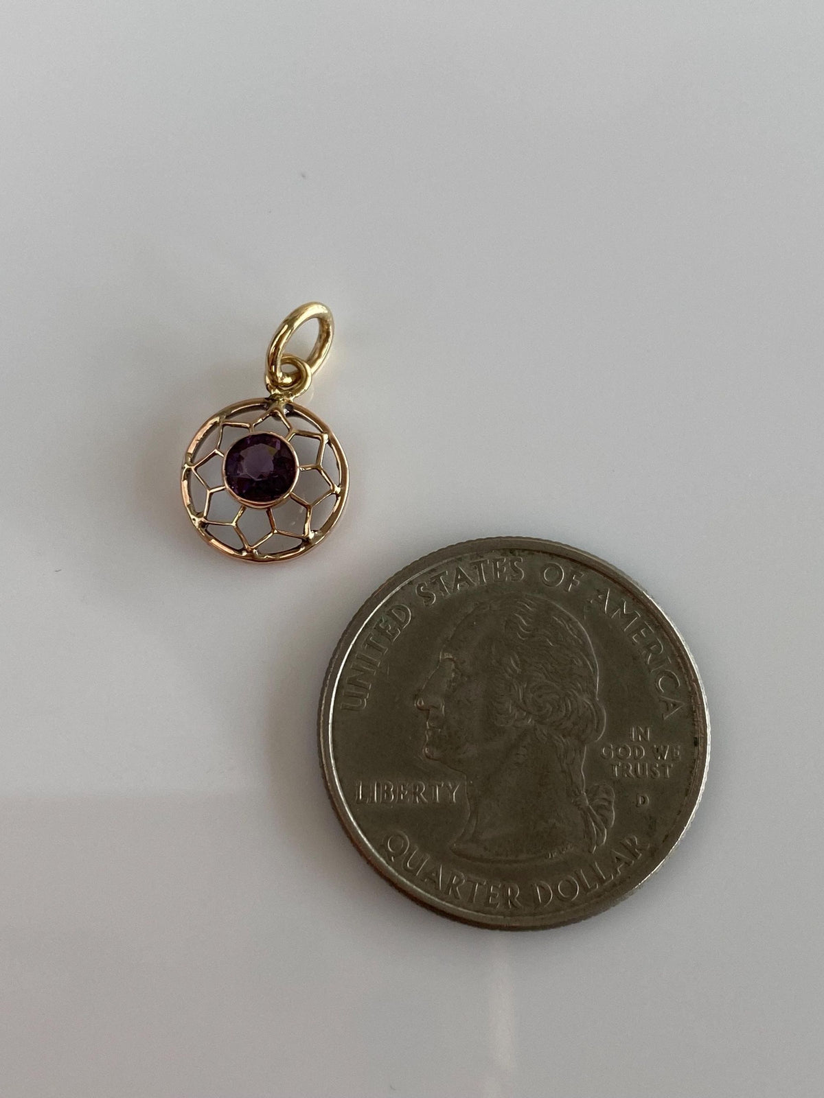 Vintage Solid 8k Rosey Gold Purple Cubic Zirconia Open Work Charm