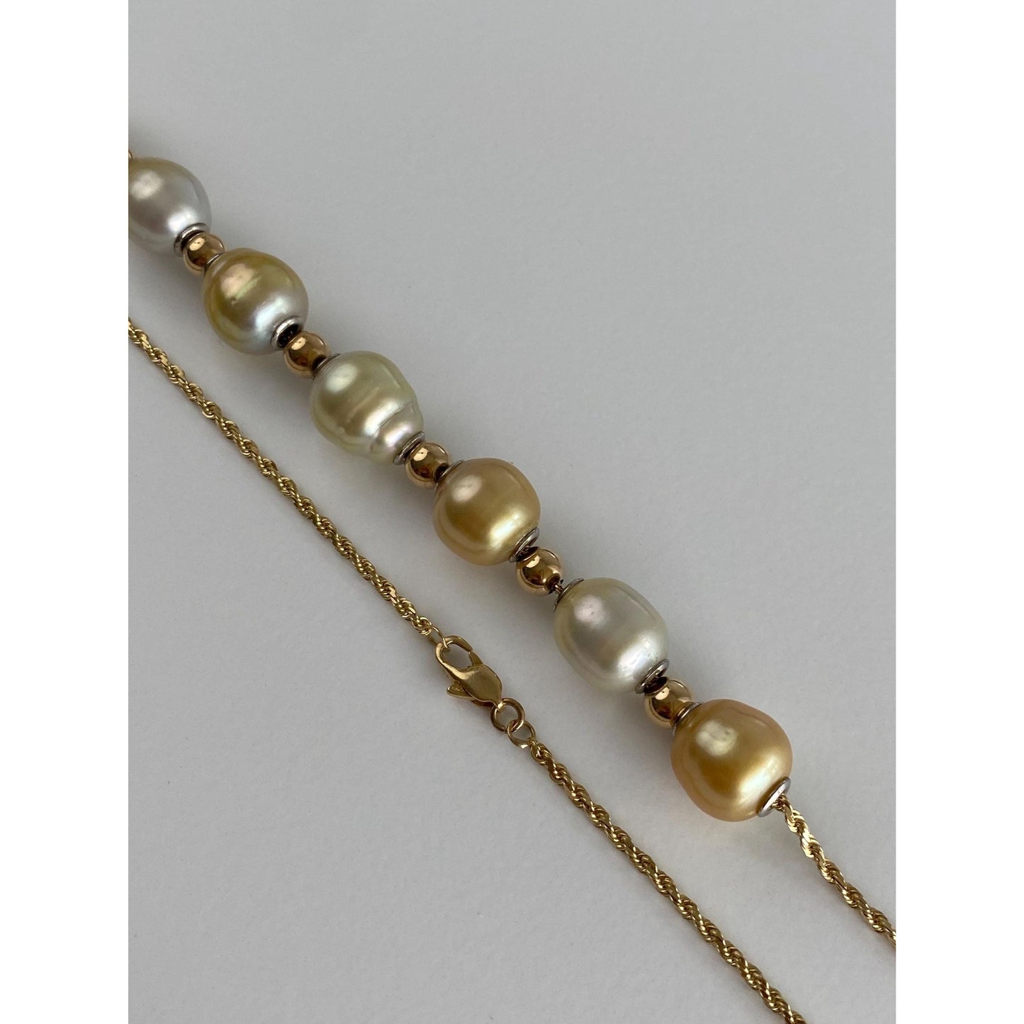 Vintage Solid 14k Yellow Gold Pearl Gold Ball Rope Chain Necklace - 17.75 inches