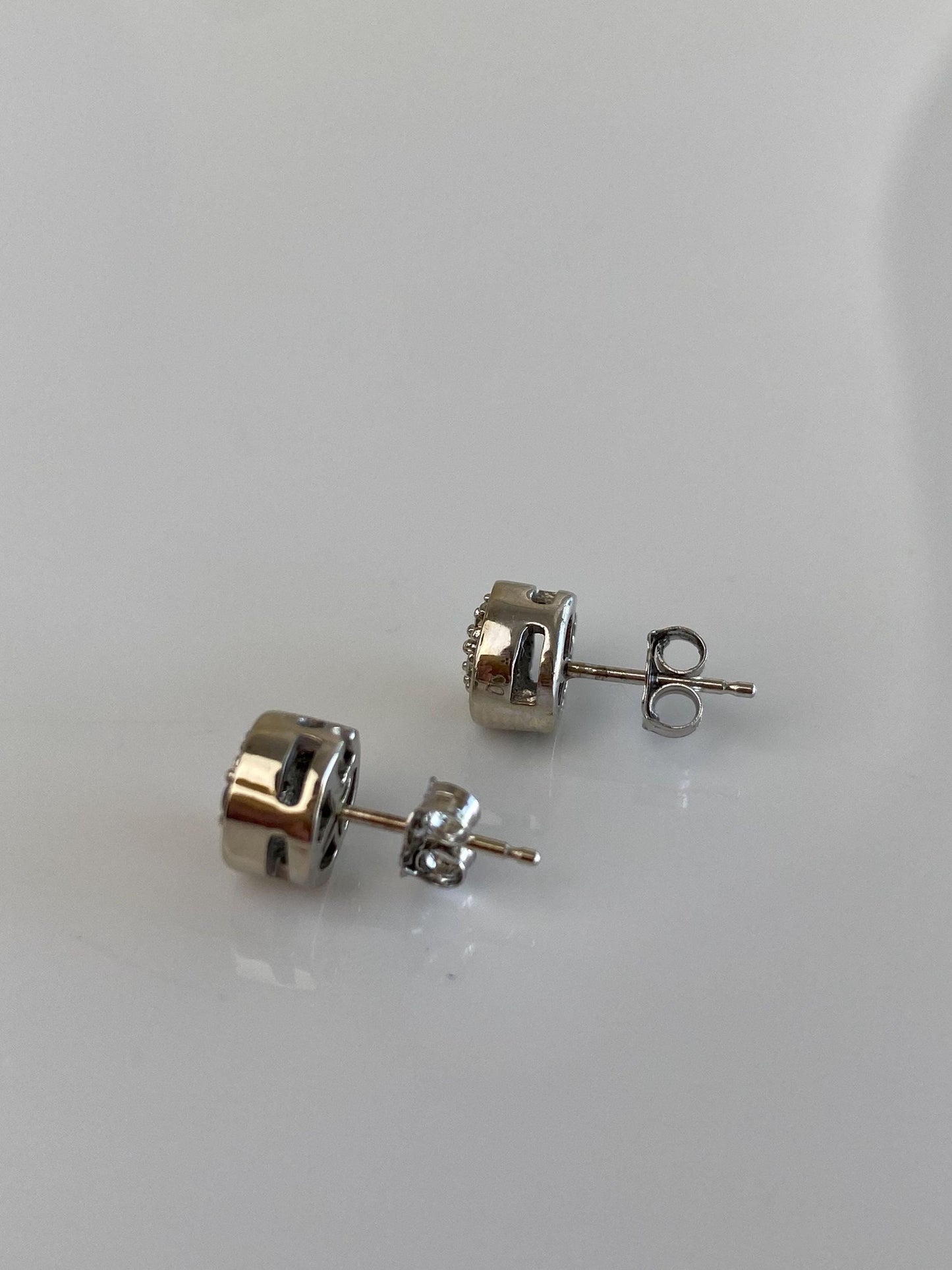 Vintage Solid 14k White Gold Yellow Diamond Cluster Studs
