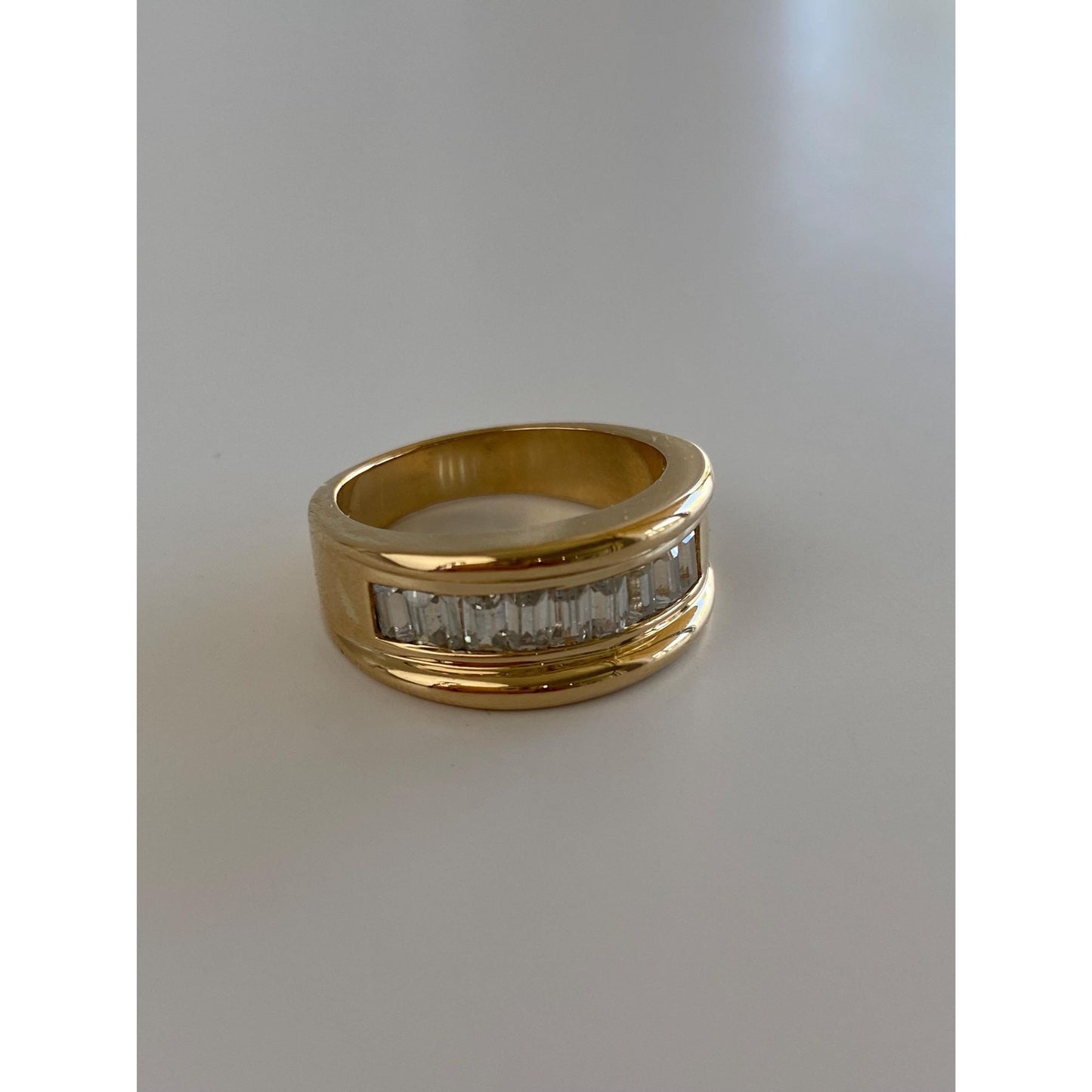 Vintage Solid 14k Yellow Gold Channel Set Cubic Zirconia Ring Band - Size 6.75