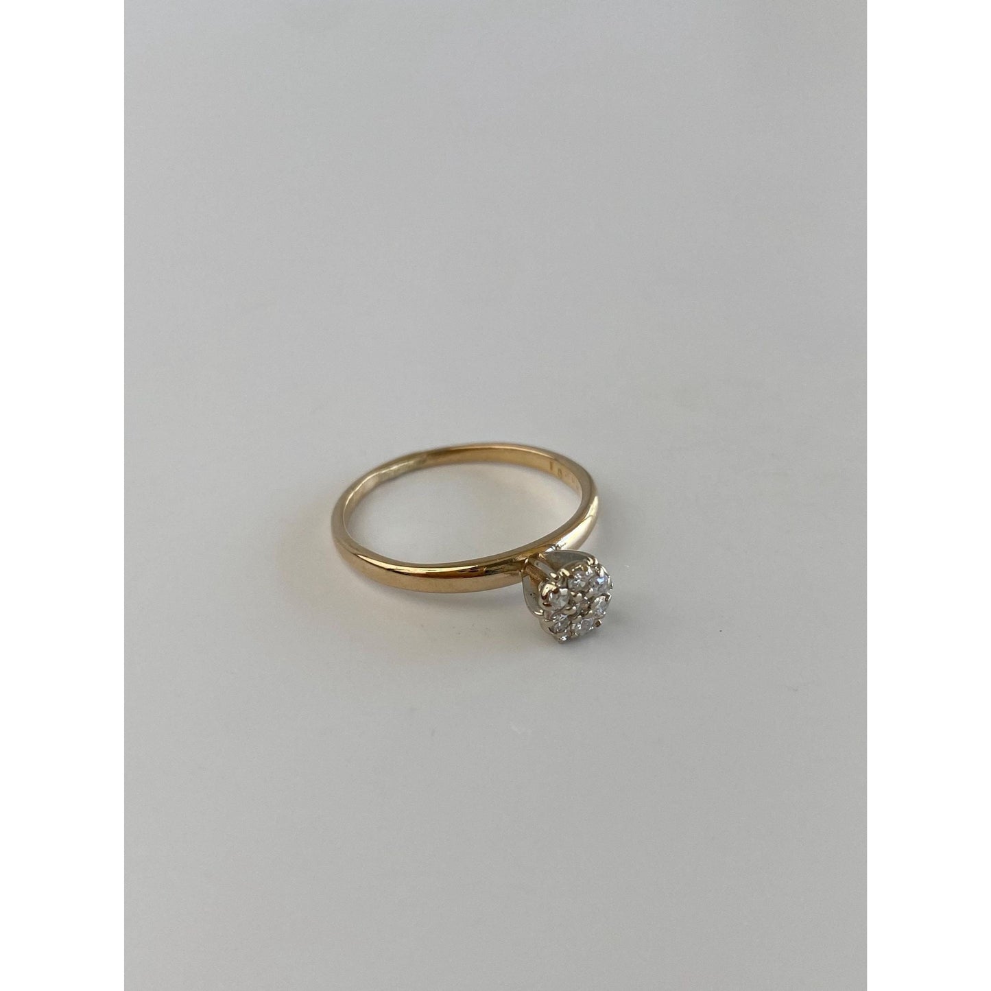 Vintage Solid 14k White & Yellow Gold Diamond Cluster Ring - Size 6.5