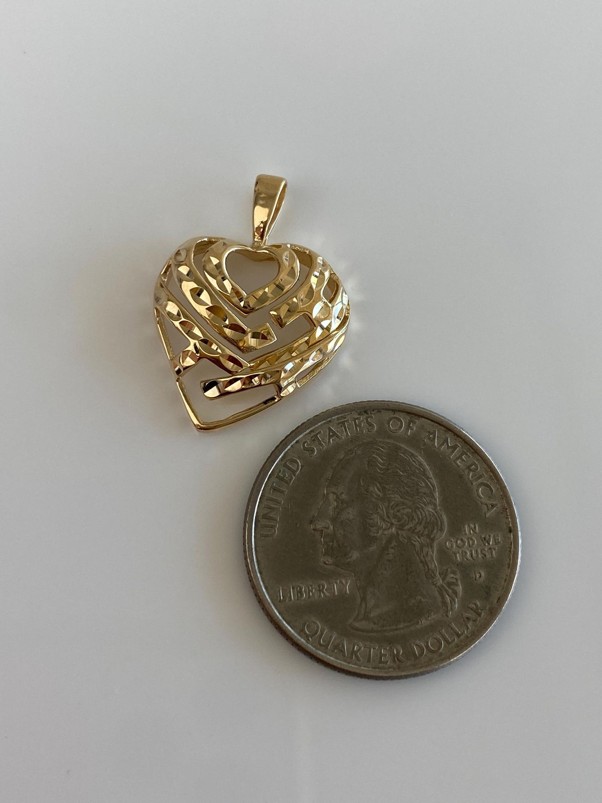 Solid 14k Yellow Gold Diamond Cut Open Work Heart Charm