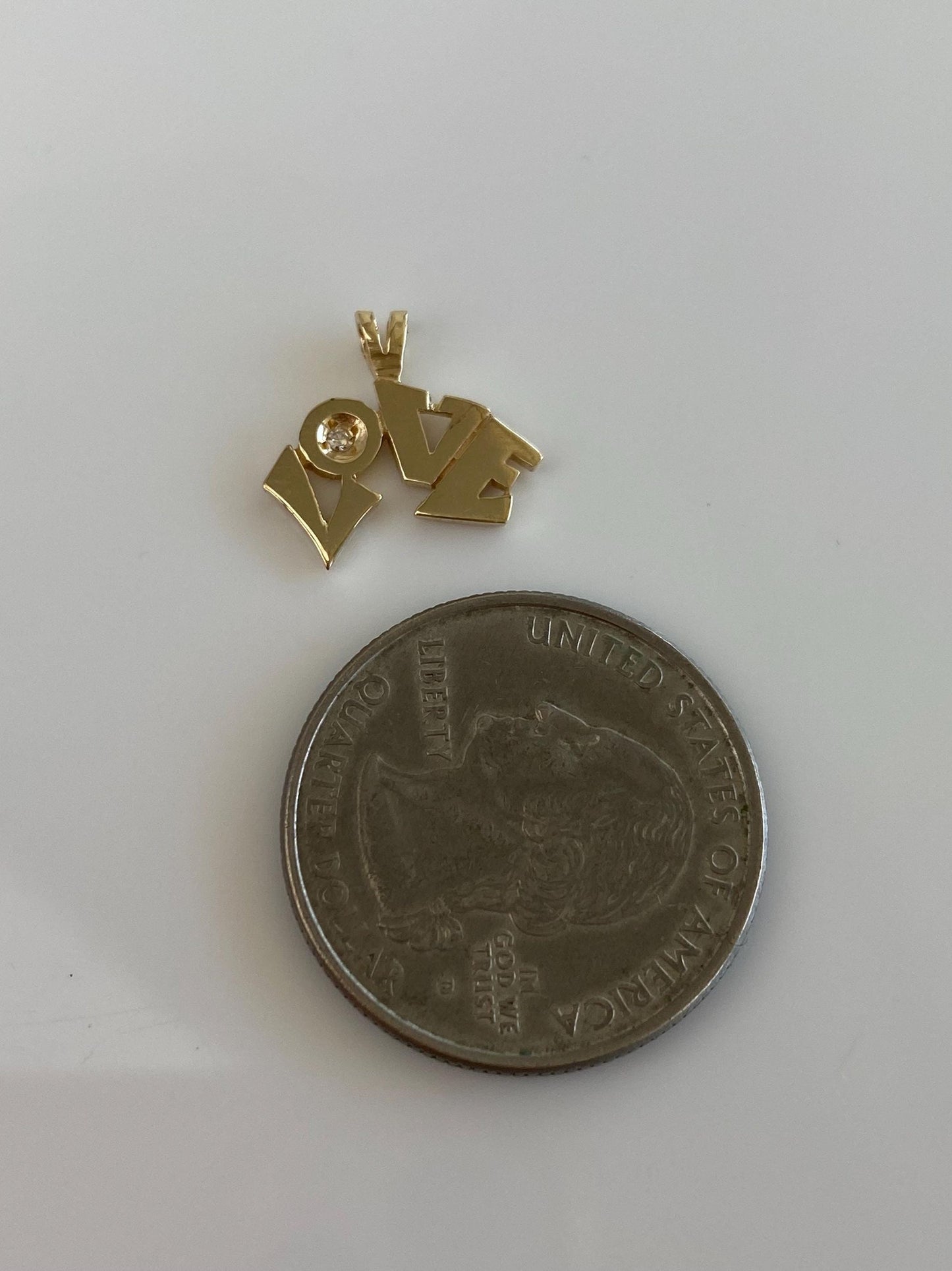Vintage Solid 14k Yellow Gold Diamond Love Charm